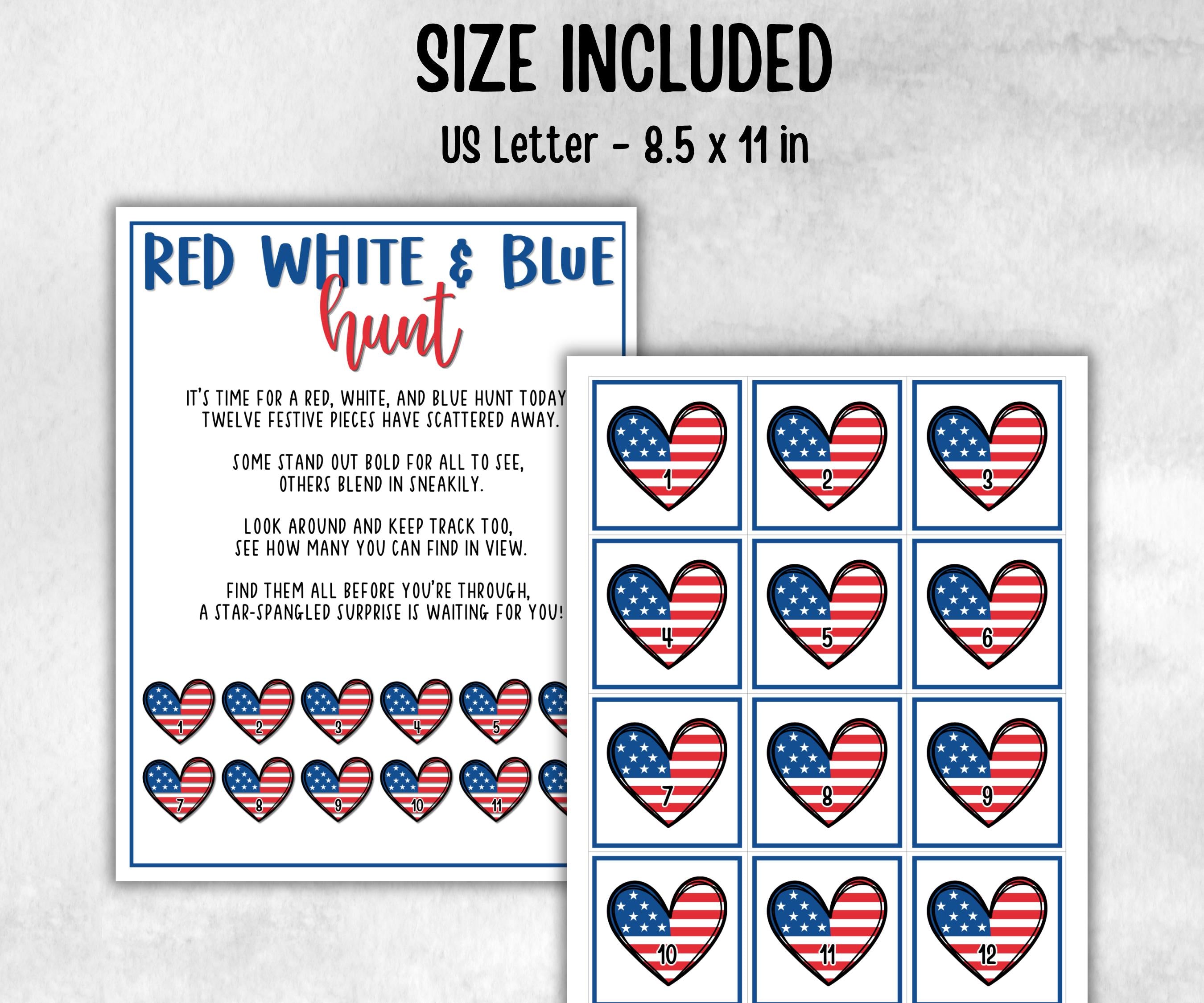 Red White and Blue Hunt for kids, Summer Barbeque reunion, backyard yard hunt, 4th of july, Independence day, school game, Stars Stripes