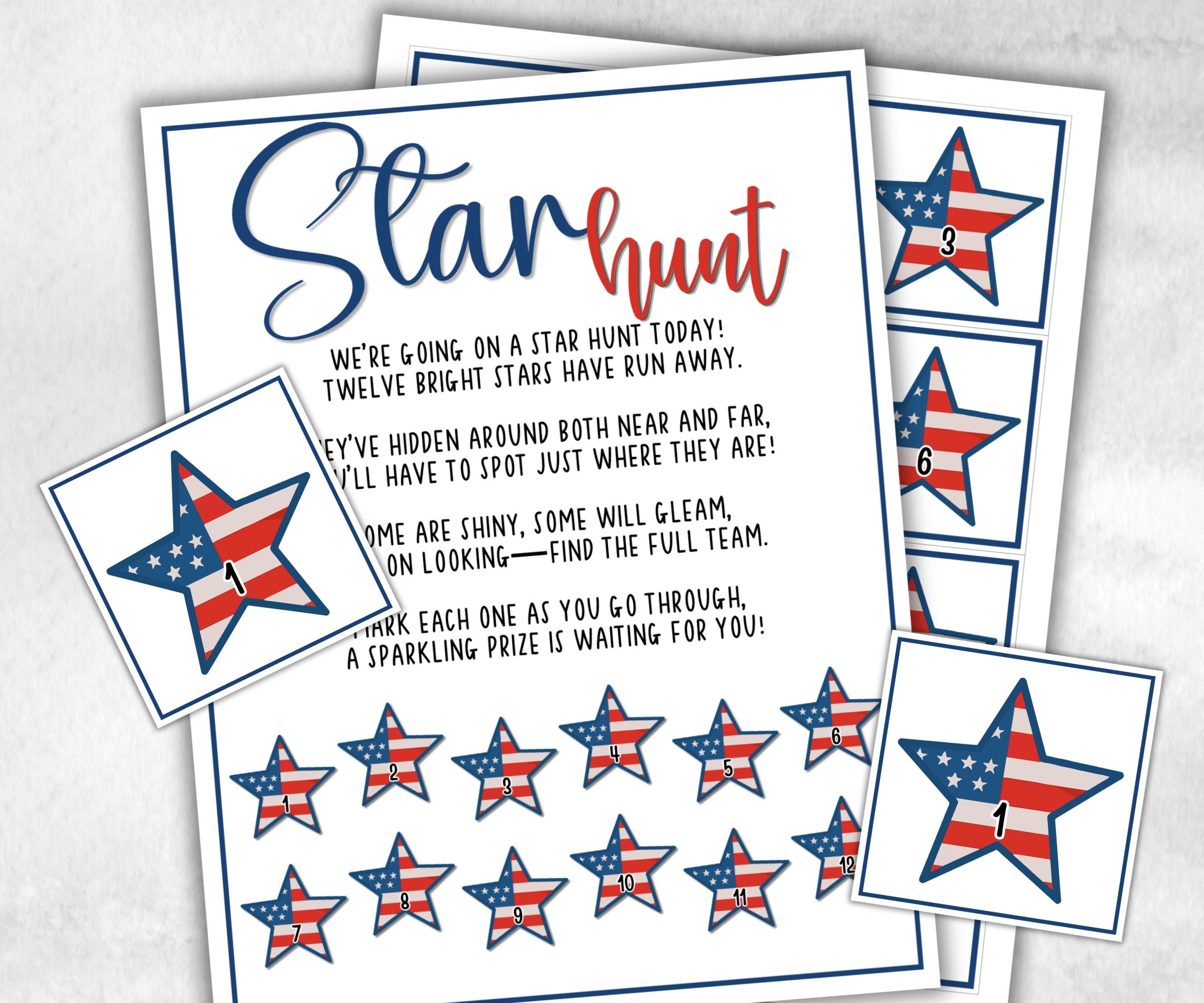 Independence Day Star Hunt for kids, Summer Barbeque reunion, backyard yard hunt, 4th of july, school patriotic game, Stars Stripes school