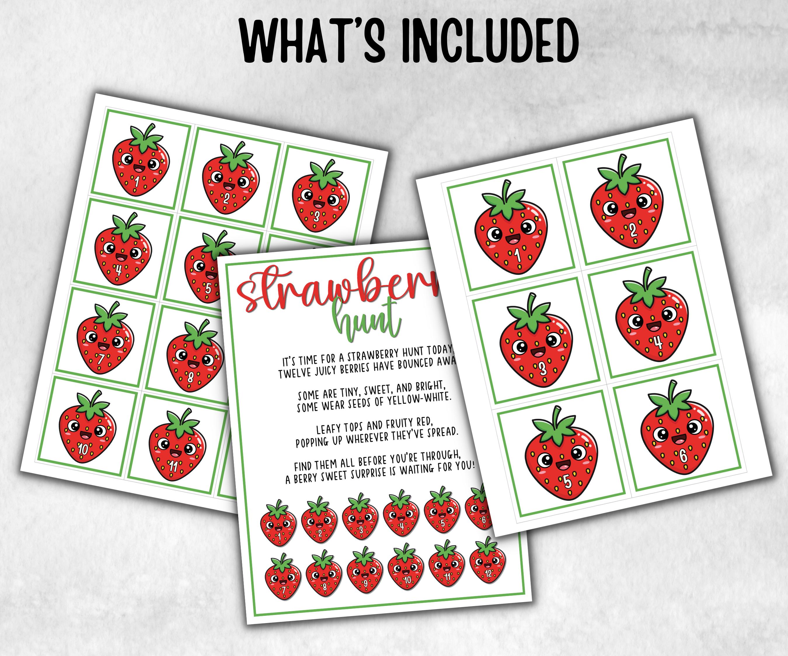 Strawberry Scavenger Hunt for kids, backyard hunt, Fruits themed shower, kids birthday, tea party, spring yard, garden party icebreaker idea