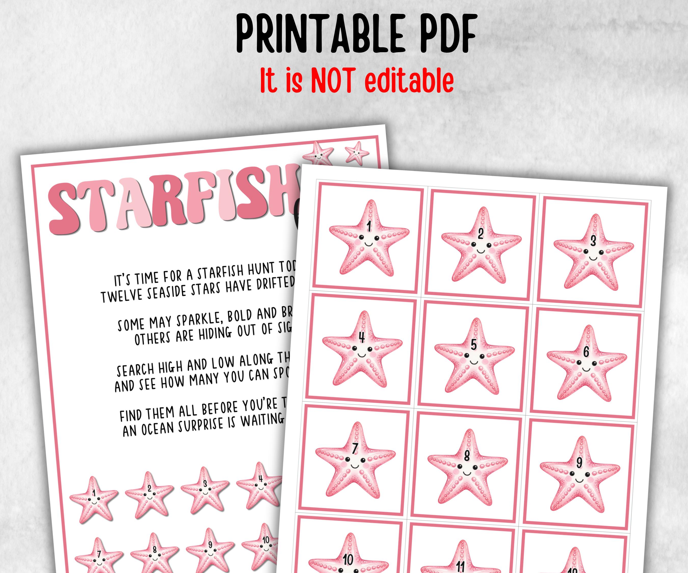 Starfish Scavenger Hunt for kids, Ocean themed birthday, tea party, spring yard games, icebreaker idea, Beach Pool Party activity, Water