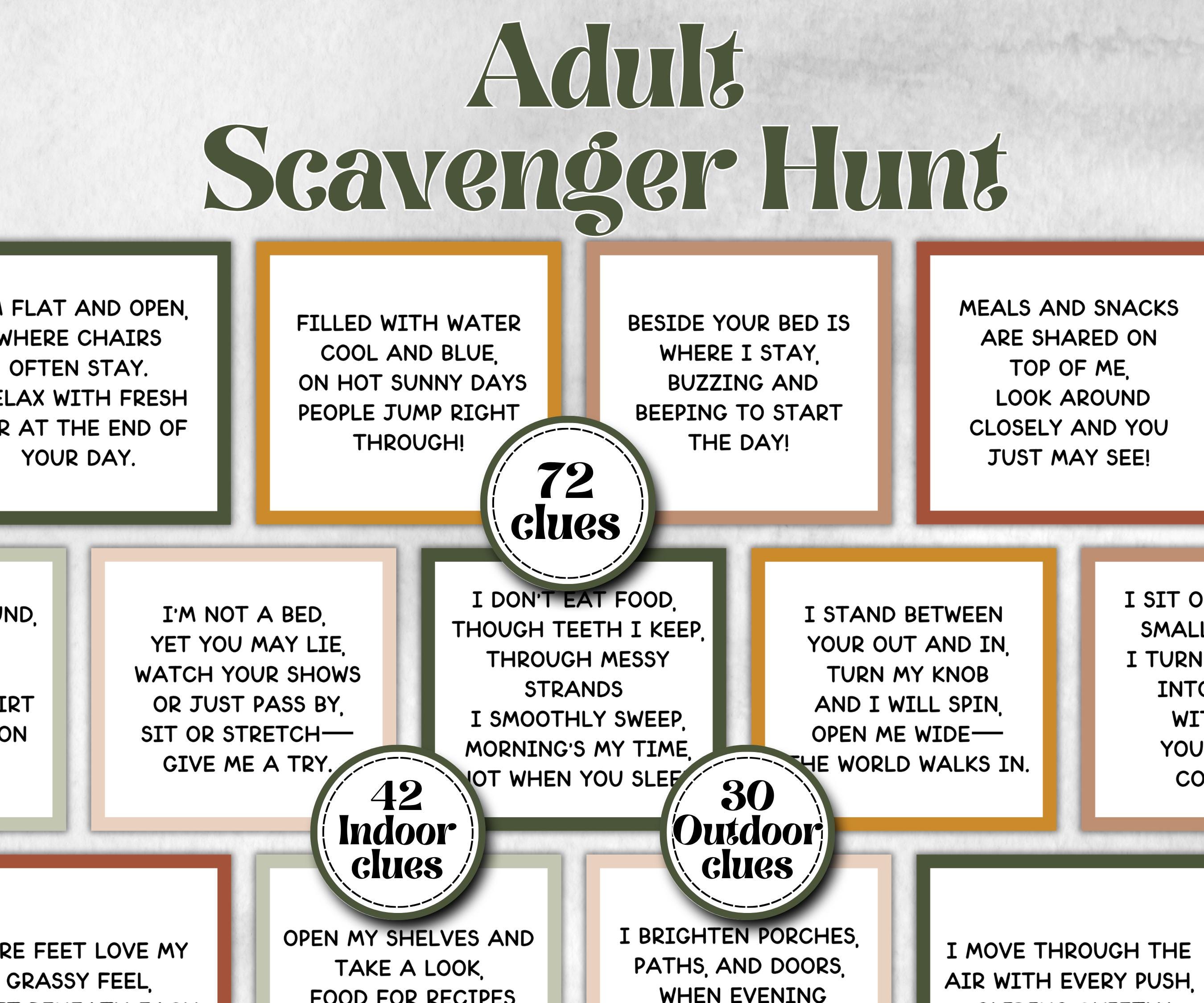Adult Indoor Outdoor Scavenger Hunt for kids, Birthday game for older kid, milestone birthday gift, tricky treasure hunt, tricky hard riddle