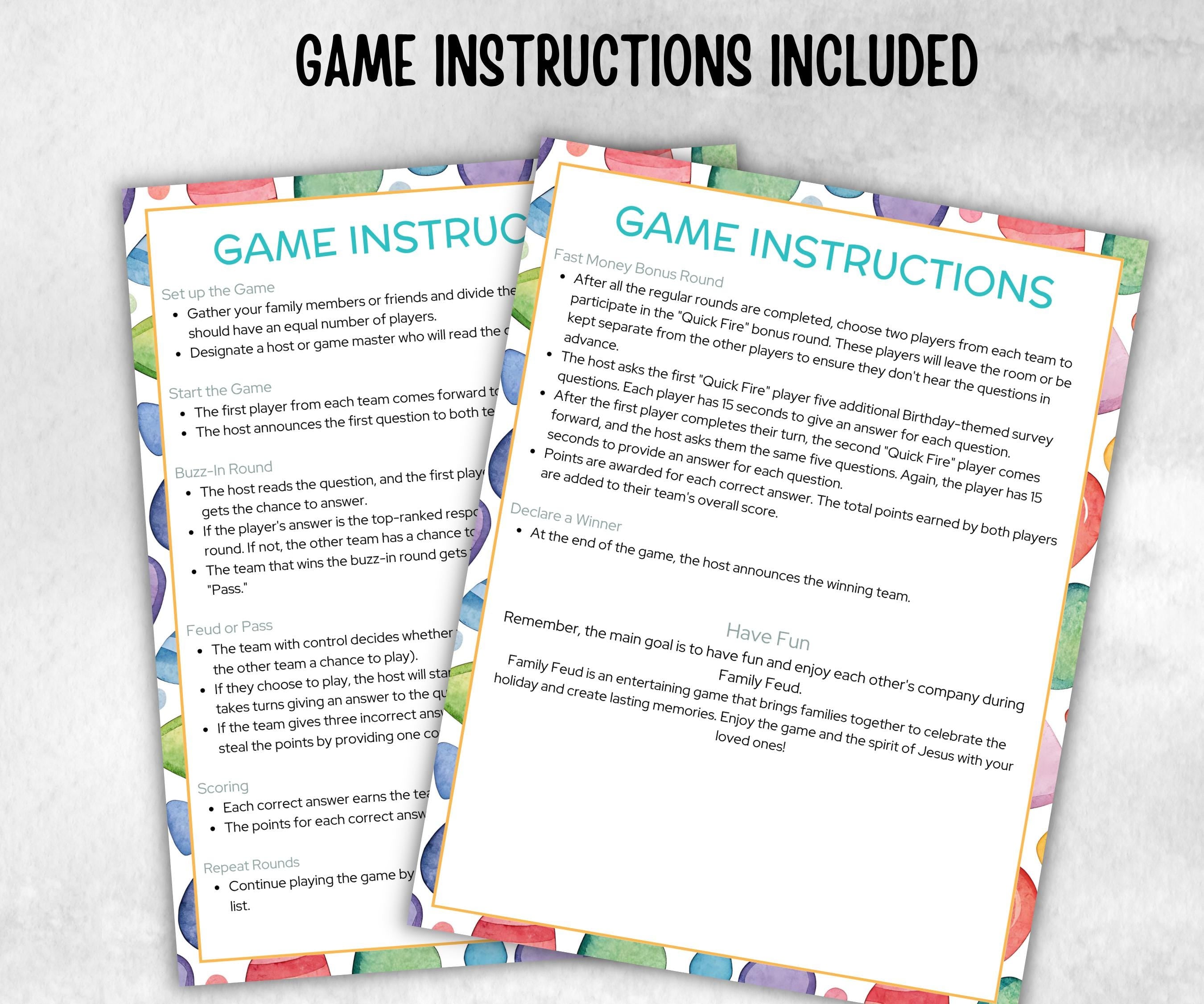 Birthday Friendly Feud Game, for kids and adults, Boy Girl Birthday, milestone birthday, funny party activity, teen tween icebreaker trivia