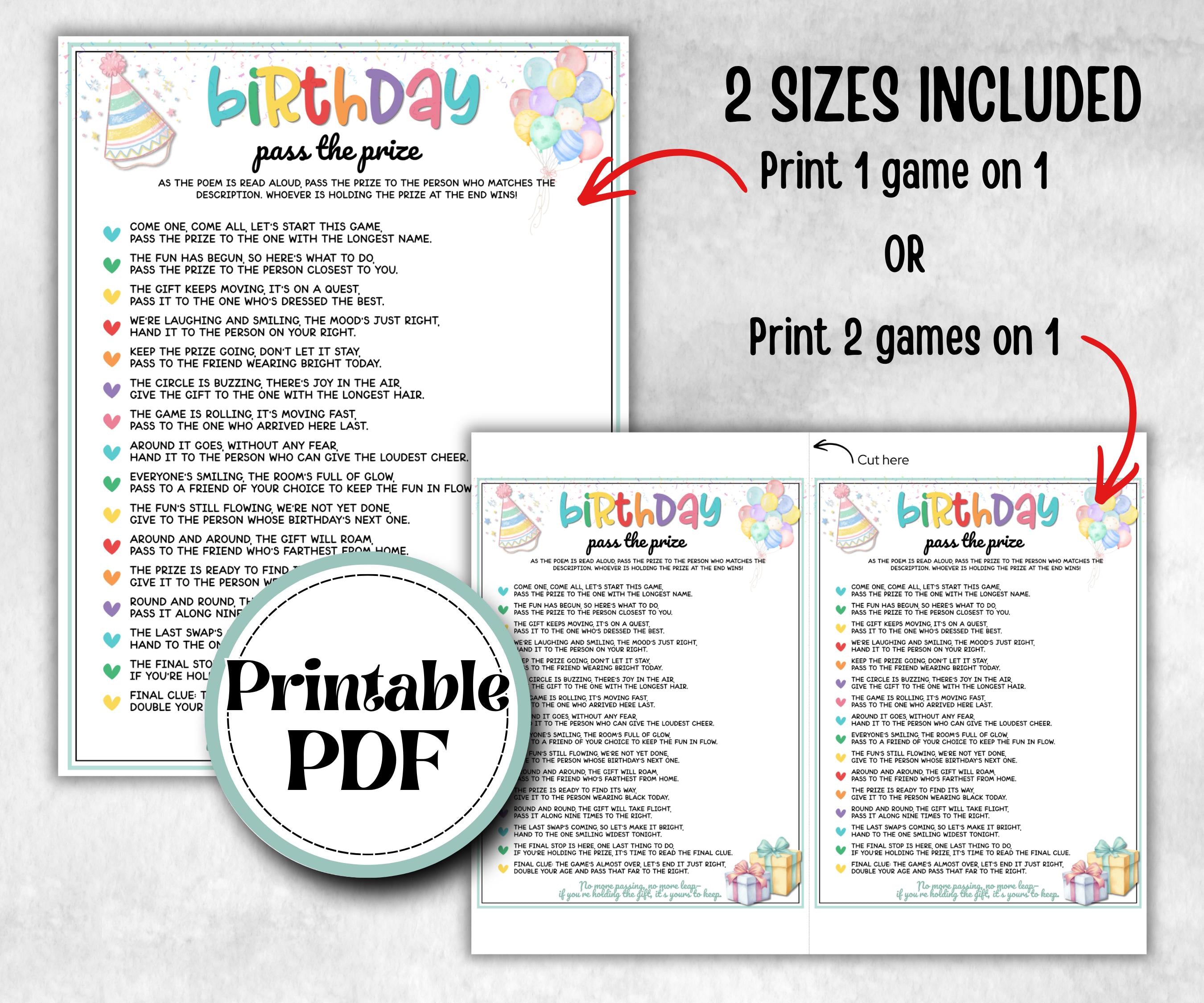 Birthday Pass The Prize, Left Right Game, preteen at home game, Pass the Present Poem, Kids Party activity, Boy Girl Birthday, milestone
