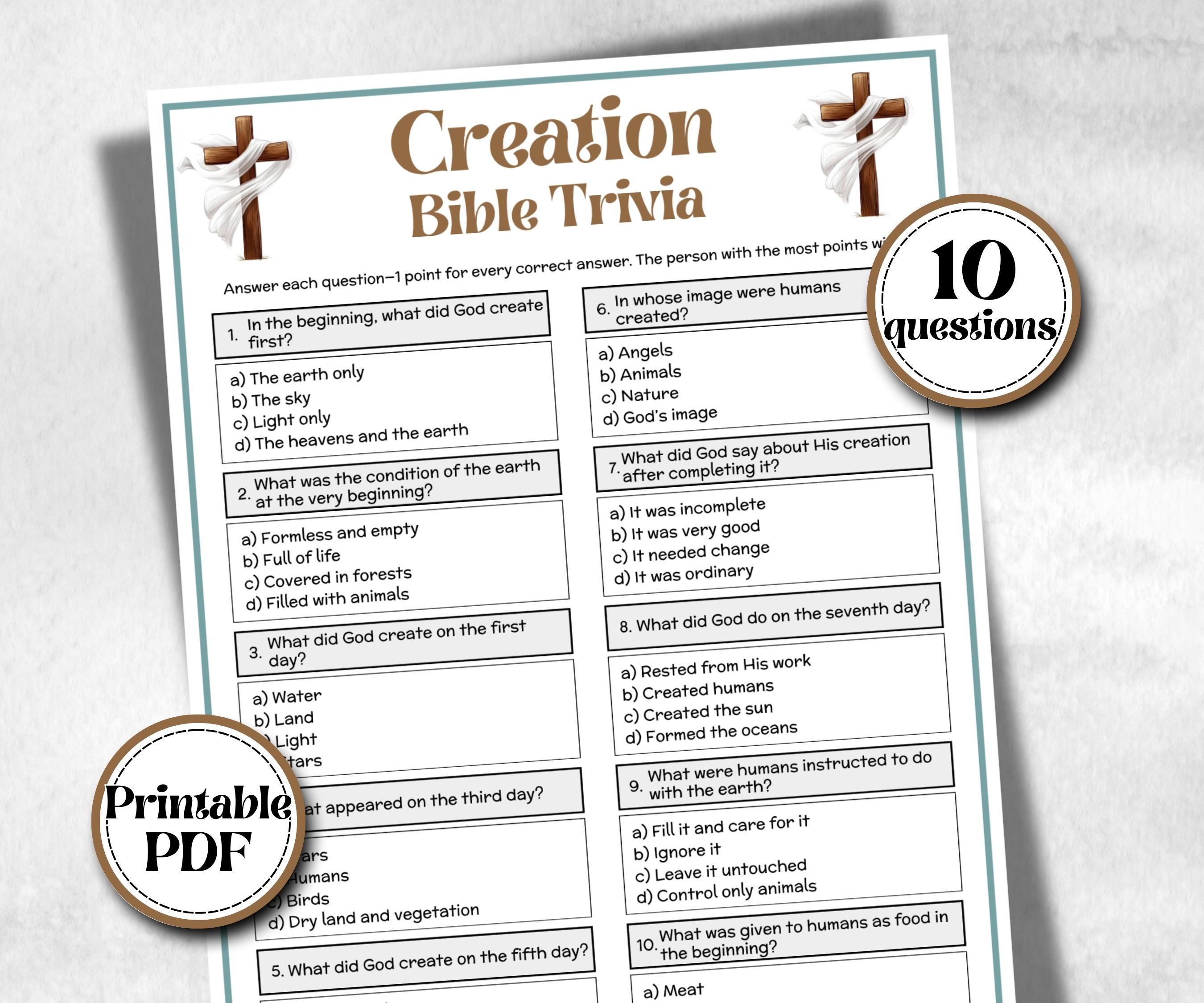 Creation Trivia, Bible Camp, Bible Study riddles, Holiday Party Game, womens retreat group party, Old Testament Trivia, Biblical Youth Group