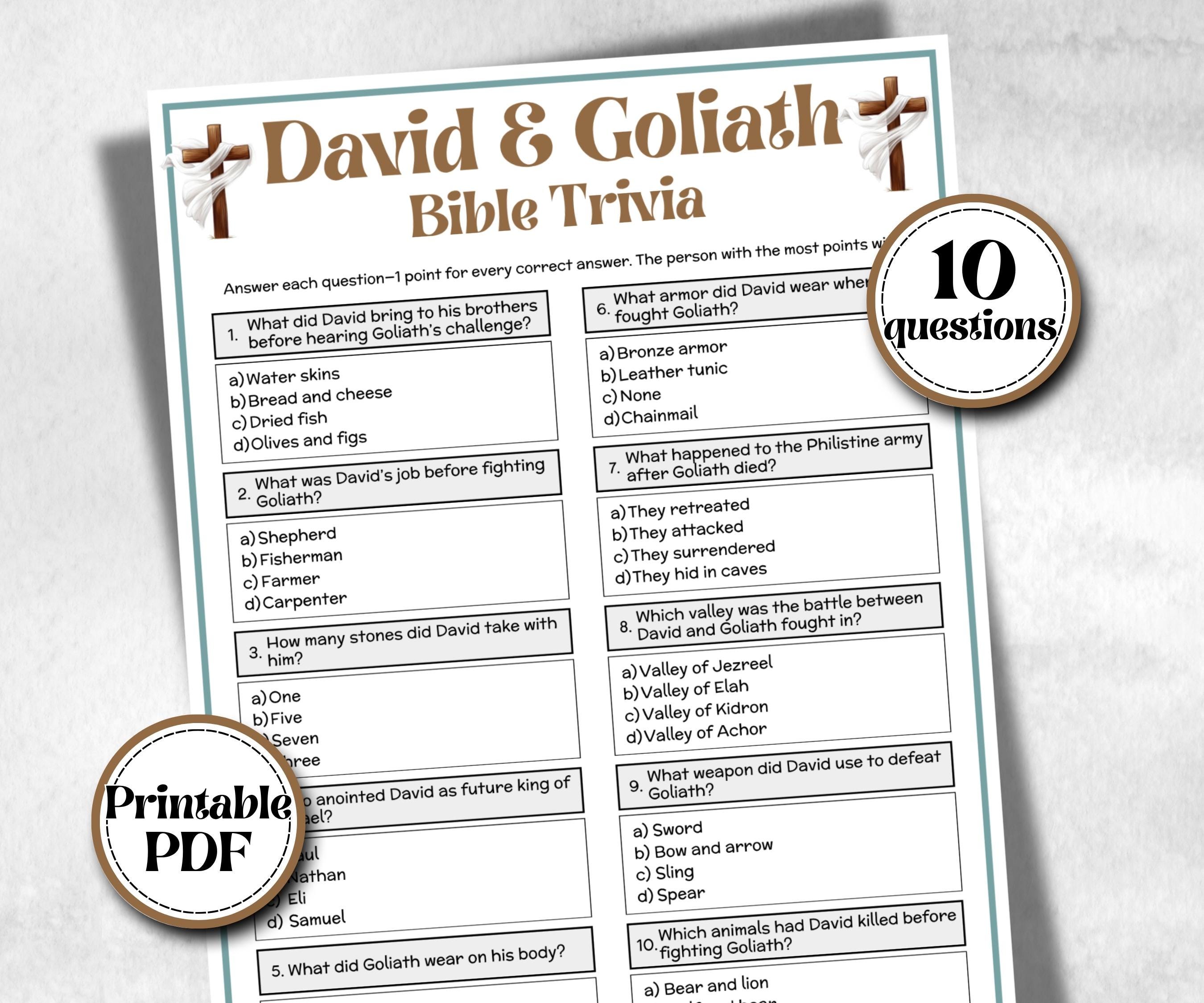 David and Goliath Trivia, Bible Camp, Bible Study riddles, Holiday Party Game, womens retreat group party, Old Testament Trivia, Youth Group