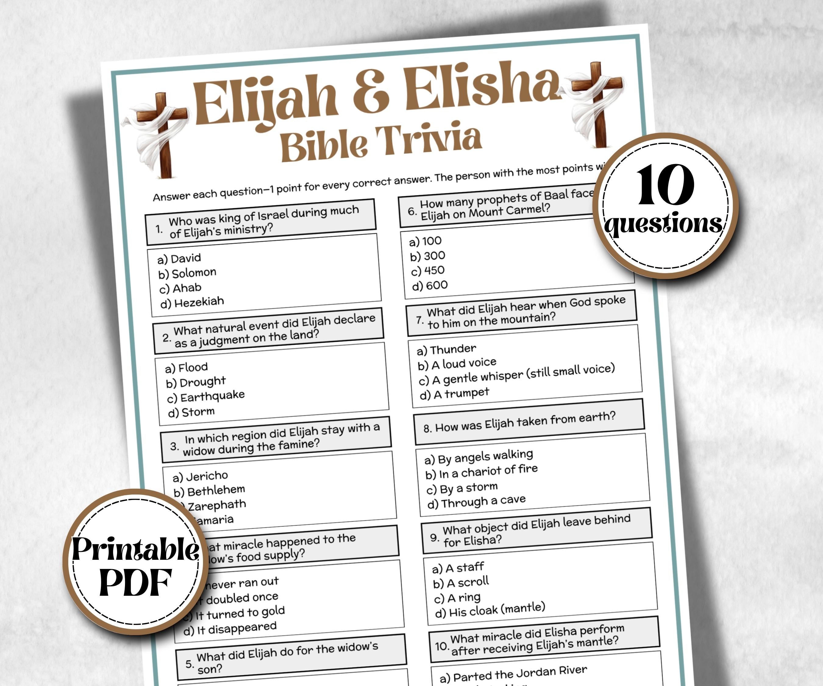 Elijah and Elisha Trivia, Bible Camp, Bible Study riddles, Holiday Party, womens retreat group party, Old Testament Trivia, Youth Group