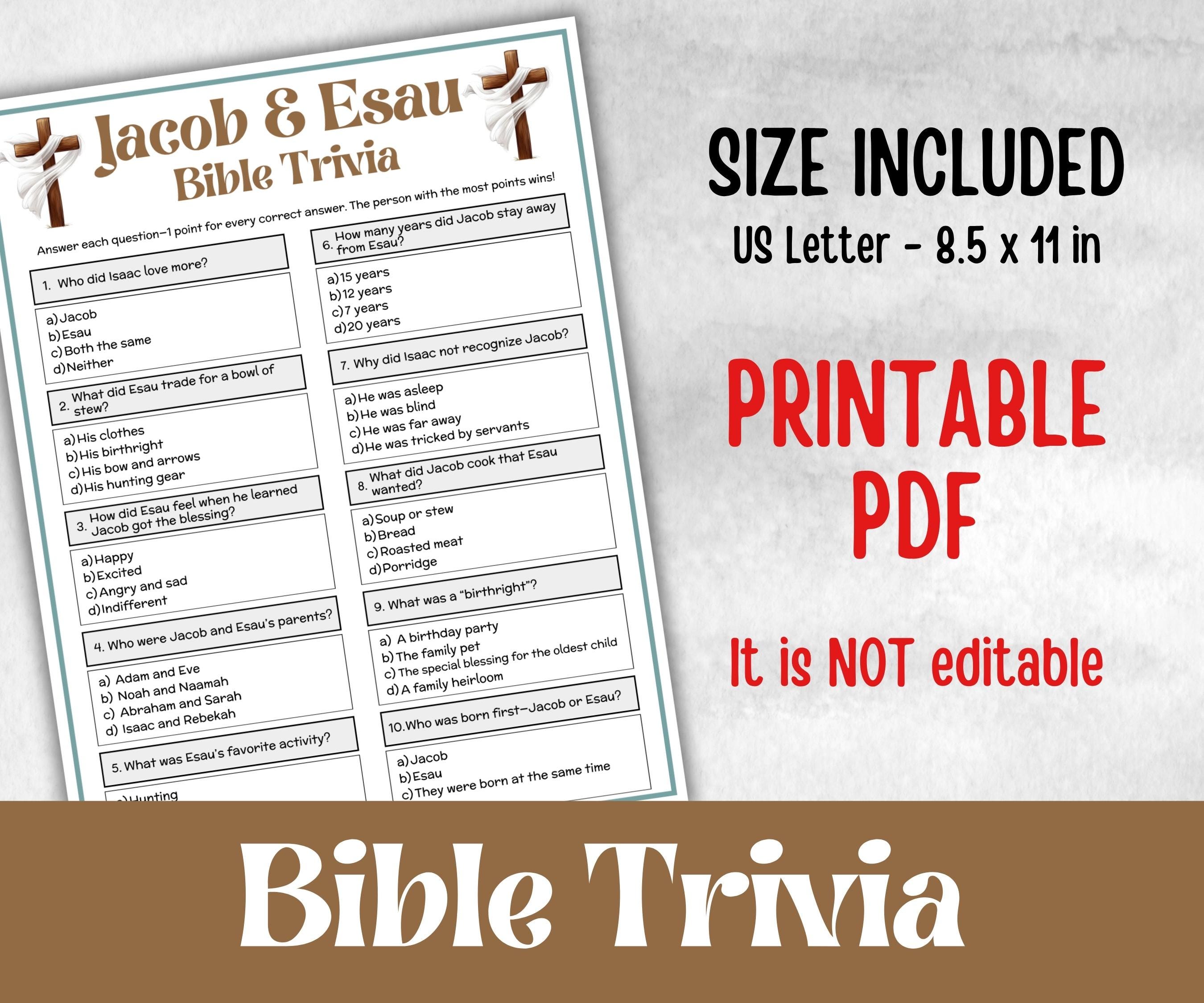 Jacob and Esau Trivia, Holiday Party, Old Testament Trivia, Church Lesson, Bible Study riddle, Bible Camp, womens retreat group, Youth group