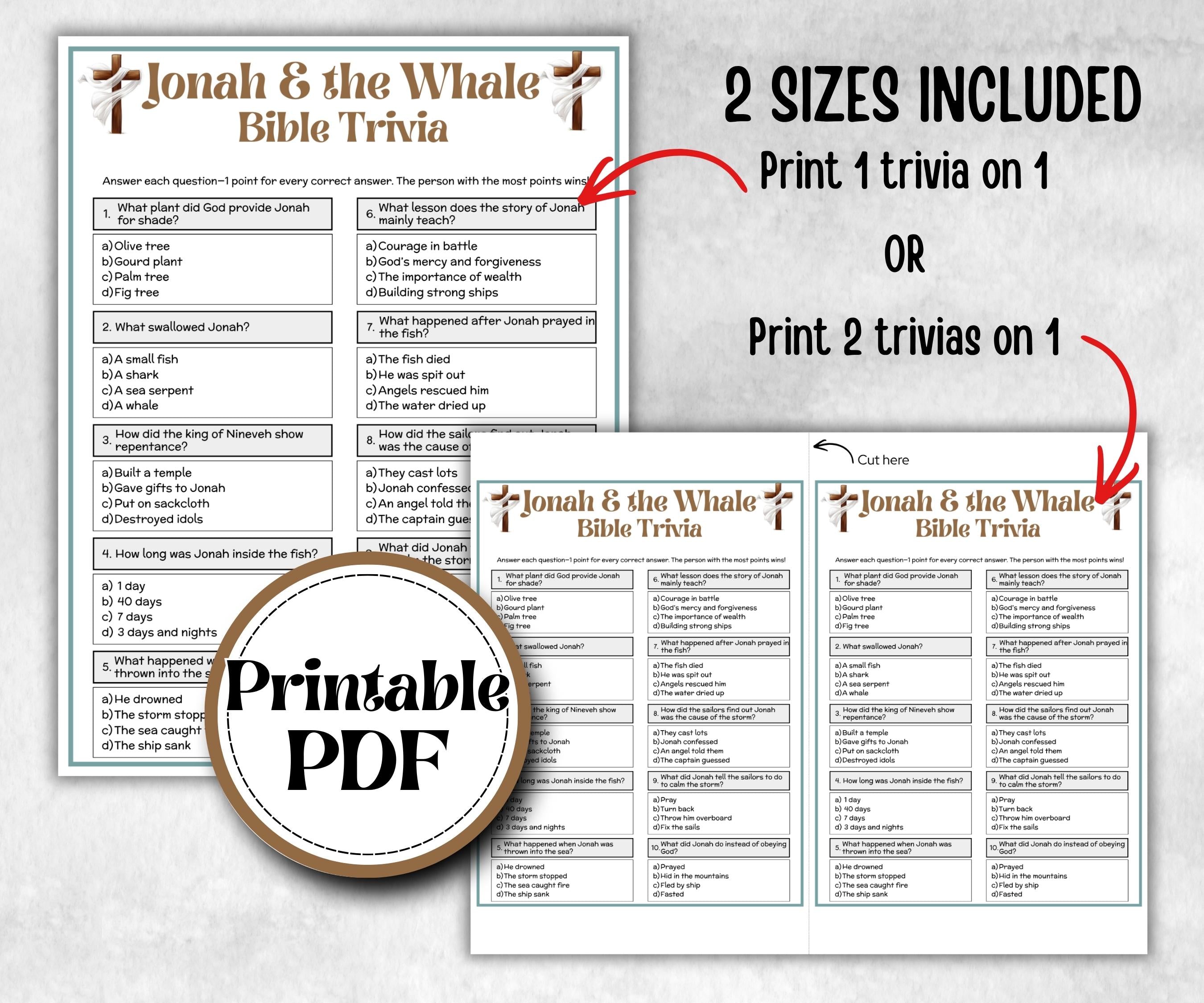 Jonah and the Whale Trivia, Holiday Party, Old Testament Trivia, Church Lesson, Bible Study riddle, Bible Camp, womens retreat group, youth