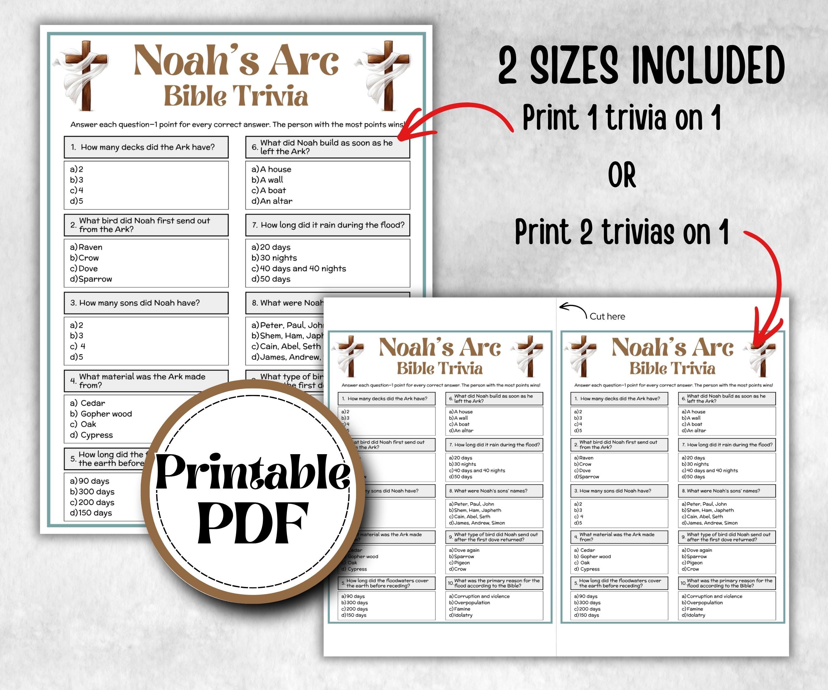 Noah's Arc Trivia, Bible Study riddles, Old Testament Trivia, Church Lesson, Holiday Party Games, Bible Camp, womens retreat, Youth luncheon
