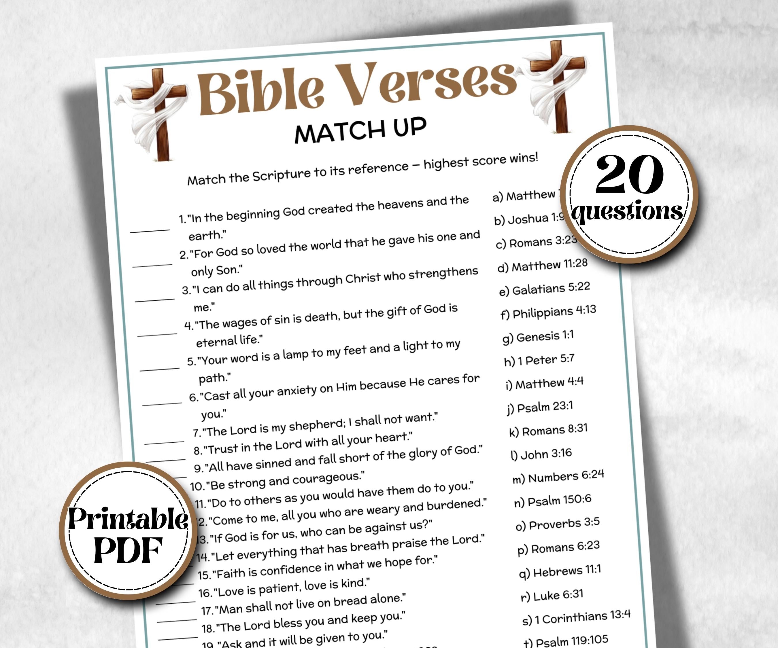 Bible Verses Trivia, Sunday School, Bible Study riddles, Holiday Party Games, Bible Camp, womens retreat group, preschool church curriculum