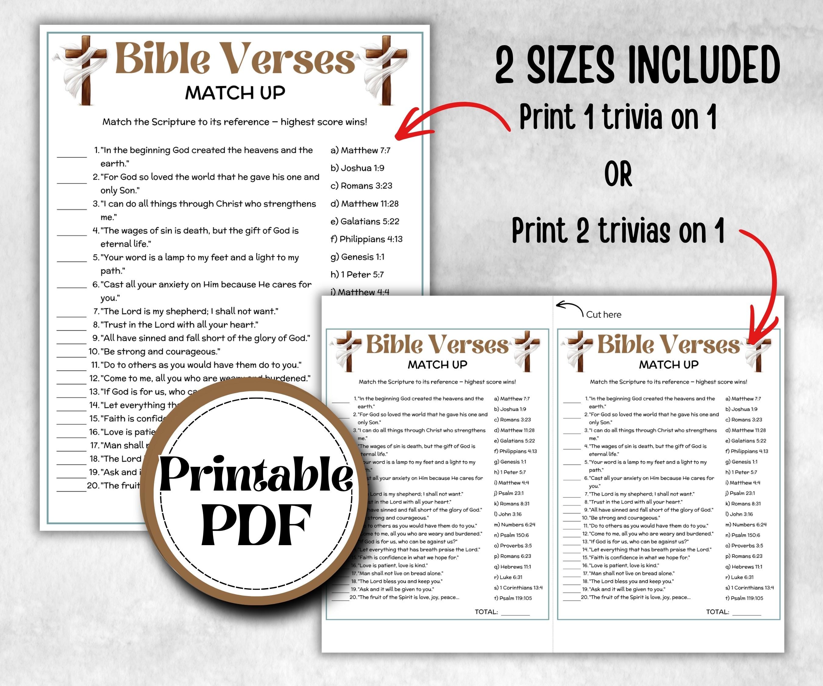 Bible Verses Trivia, Sunday School, Bible Study riddles, Holiday Party Games, Bible Camp, womens retreat group, preschool church curriculum