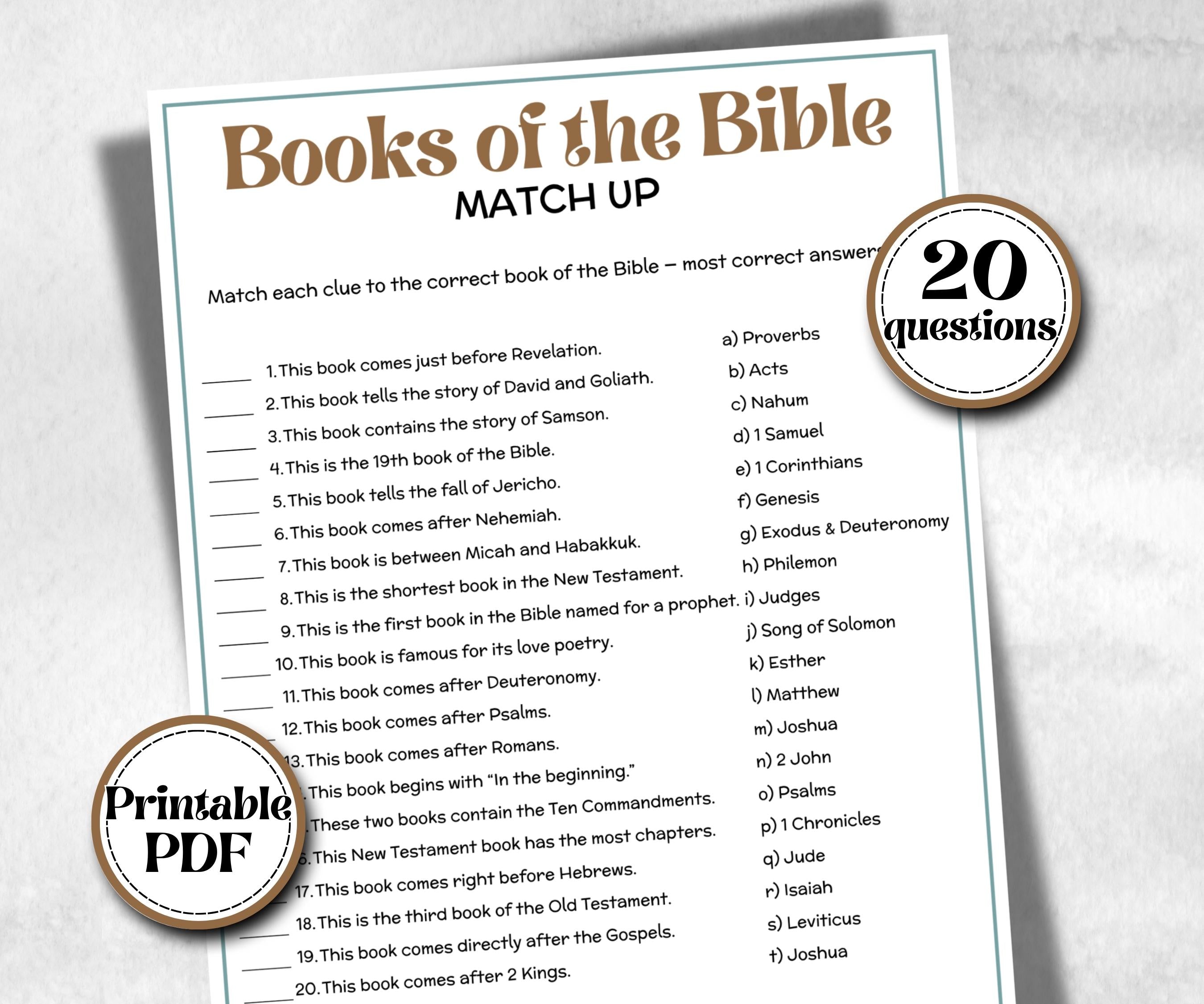 Books of the Bible Trivia, Sunday School, Bible Study riddles, Holiday Party Games, Bible Camp, womens retreat group, preschool curriculum