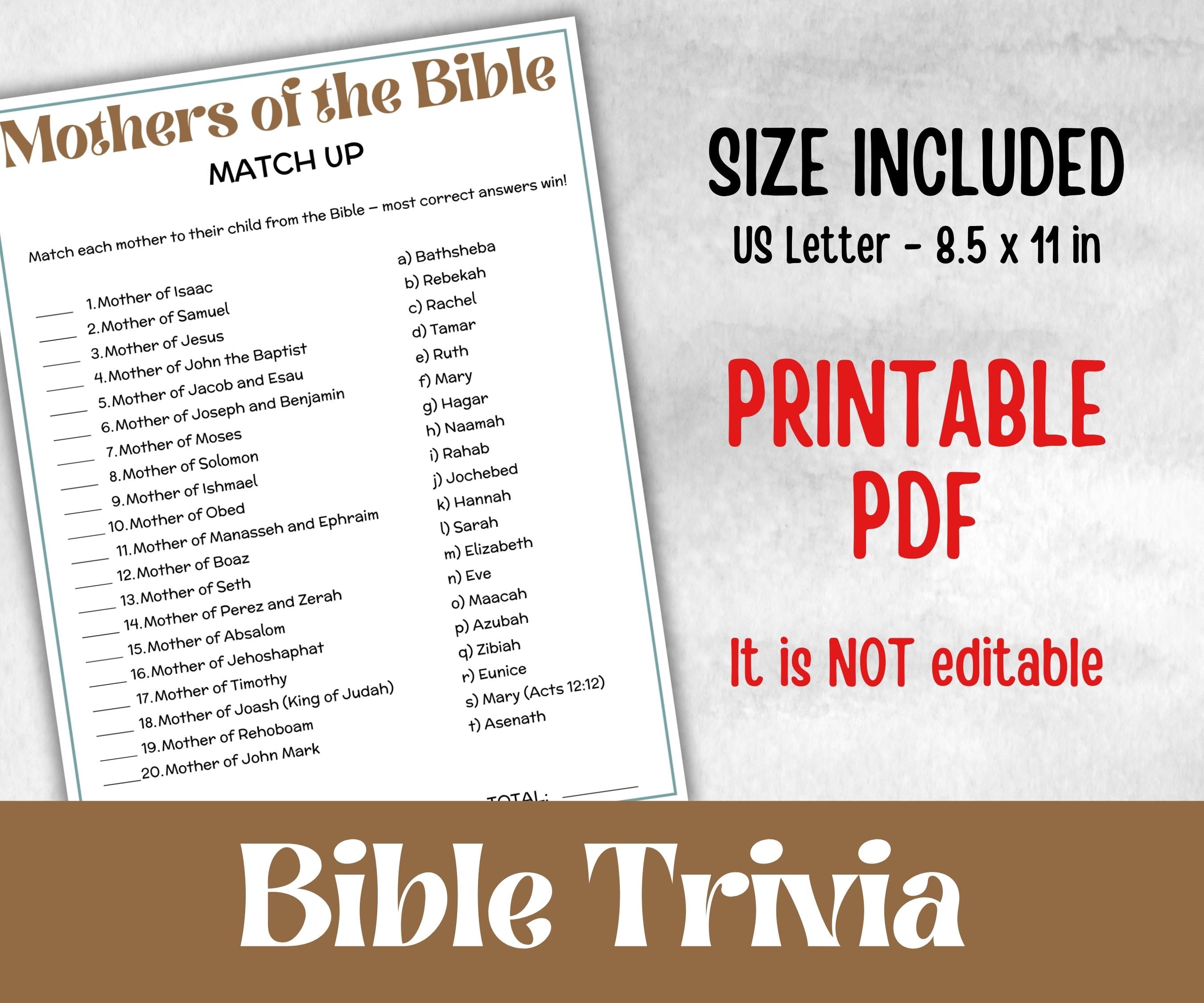 Women of the Bible Trivia, Sunday School, Bible Study riddles, Holiday Party Games, Bible Camp, womens retreat group, preschool curriculum