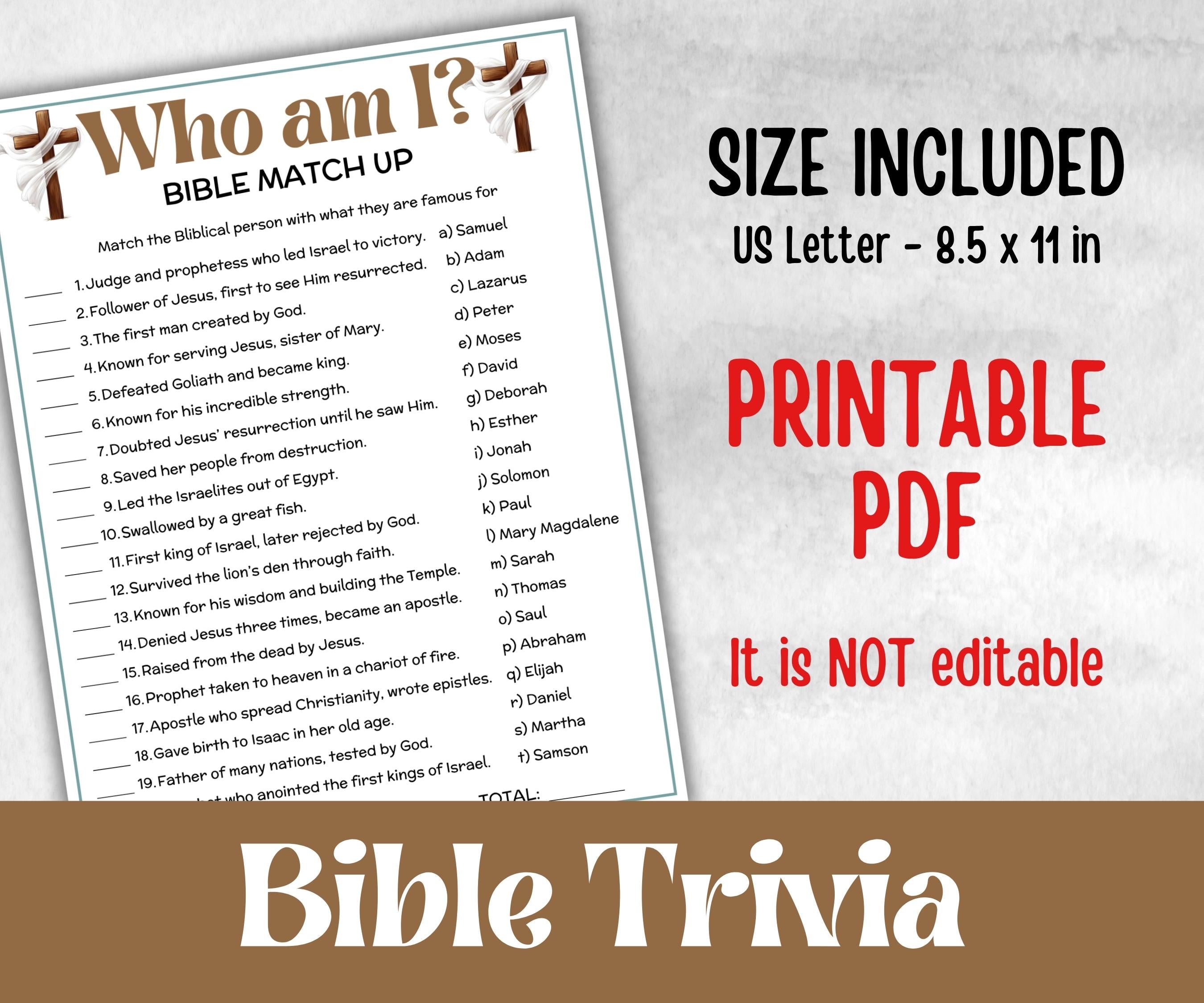 Women of the Bible Trivia, Sunday School, Bible Study riddles, Holiday Party Games, Bible Camp, womens retreat group, preschool curriculum