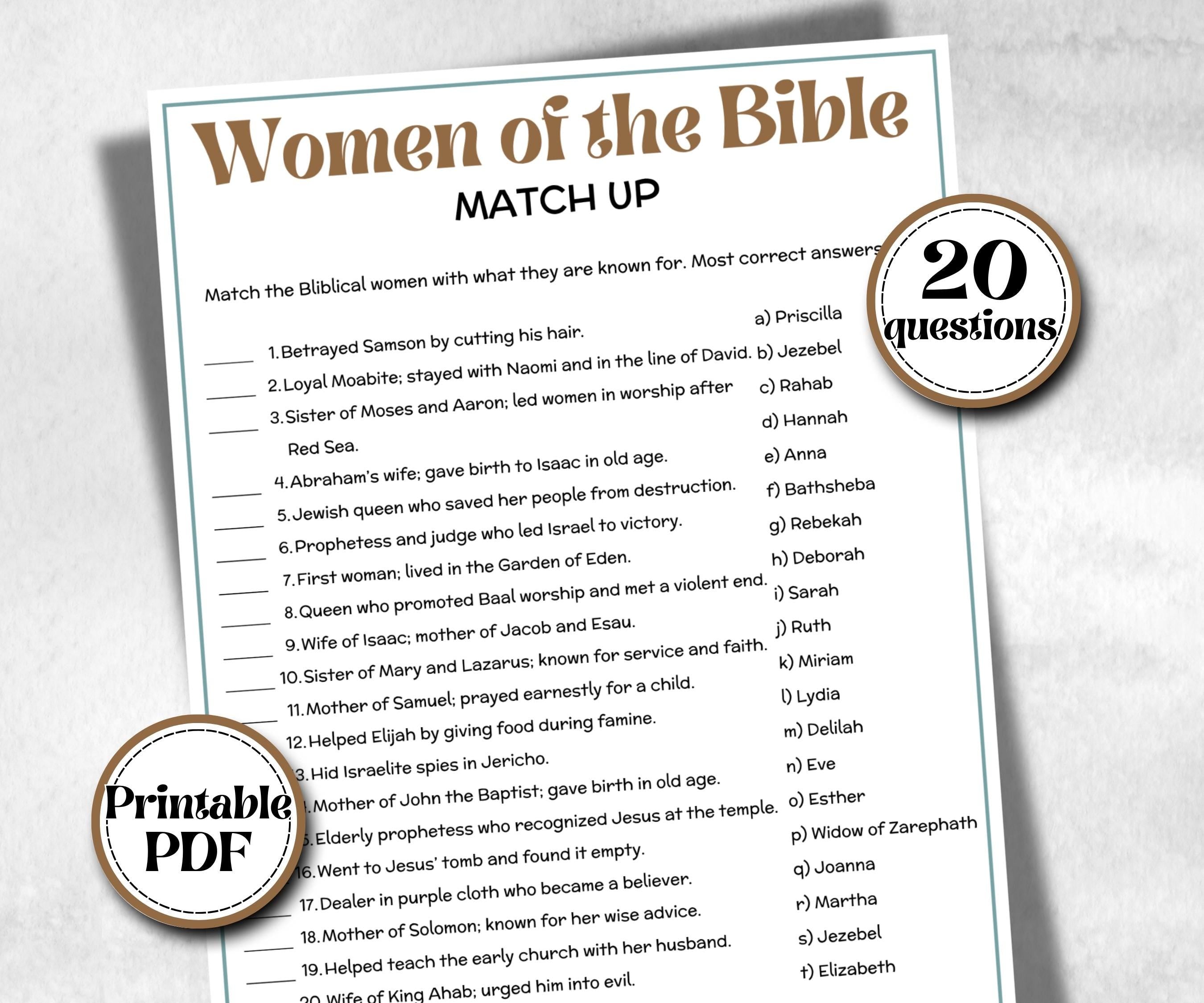 Women of the Bible Trivia, Sunday School, Bible Study riddles, Holiday Party Games, Bible Camp, womens retreat group, preschool curriculum