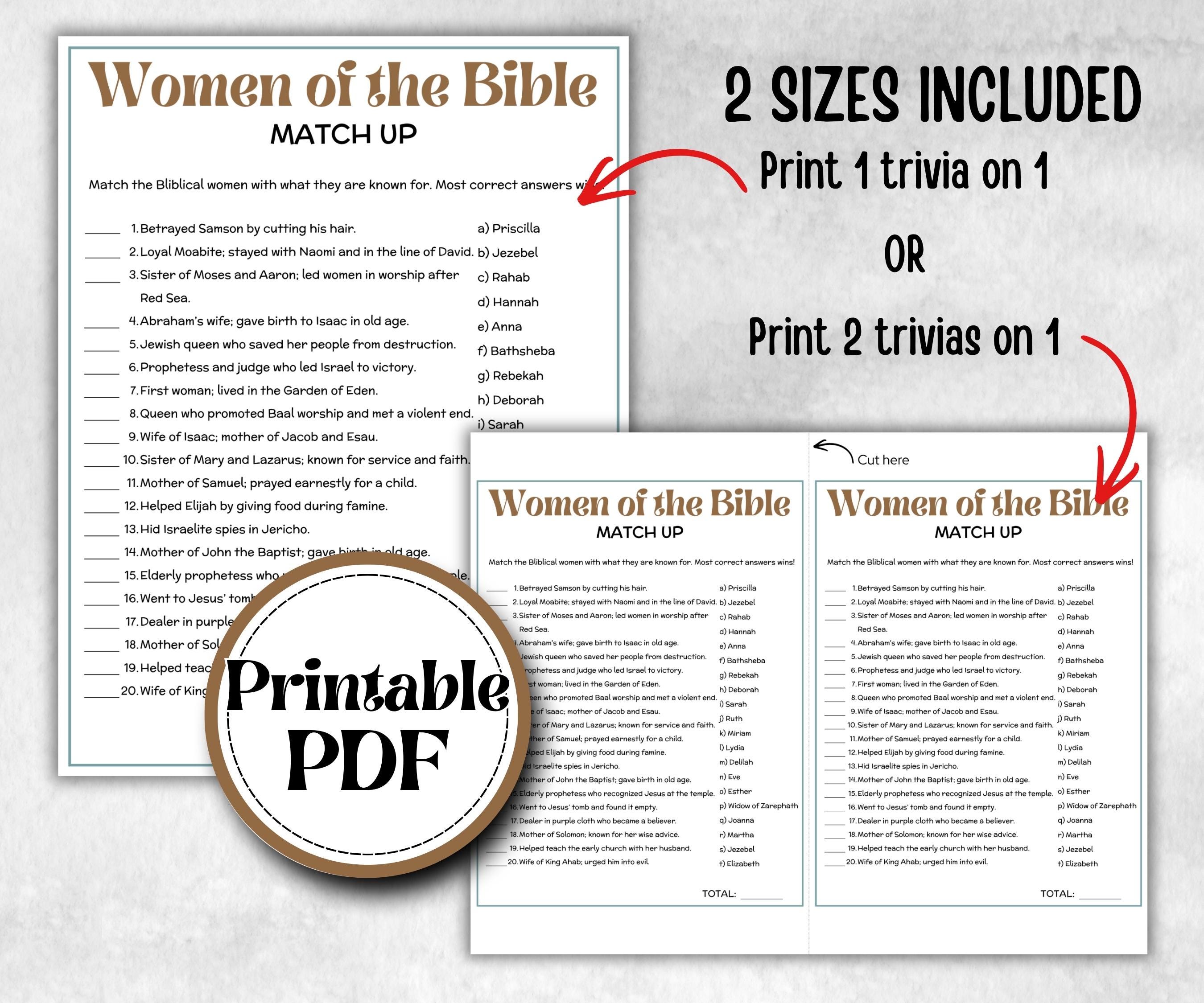 Women of the Bible Trivia, Sunday School, Bible Study riddles, Holiday Party Games, Bible Camp, womens retreat group, preschool curriculum