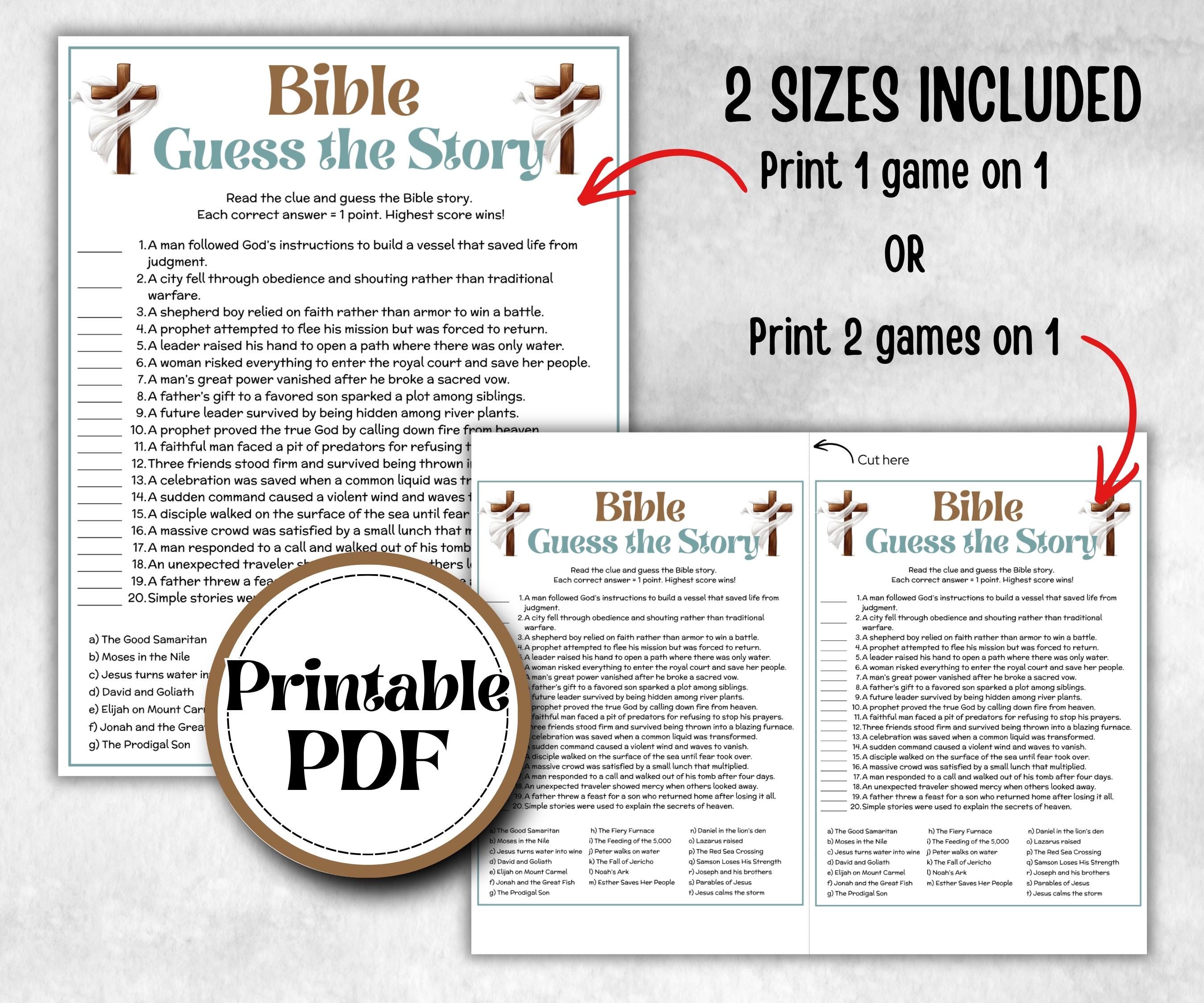 Guess The Story Trivia, Sunday School, Bible Study riddles, Holiday Party Games, Bible Camp, womens retreat group, preschool curriculum