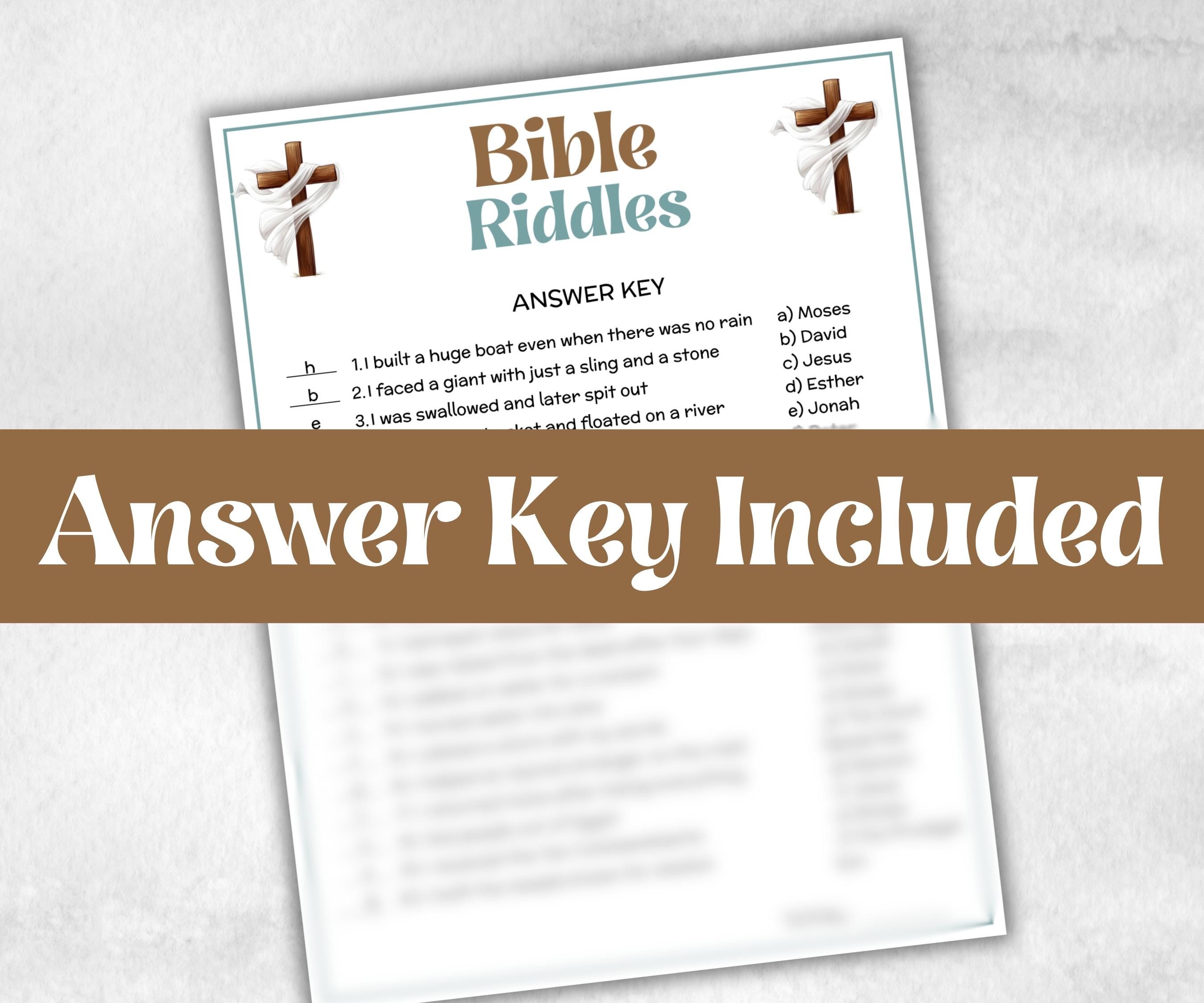 Bible Riddles Trivia, Sunday School, Bible Study riddles, Holiday Party, Bible Camp, womens retreat group, preschool curriculum