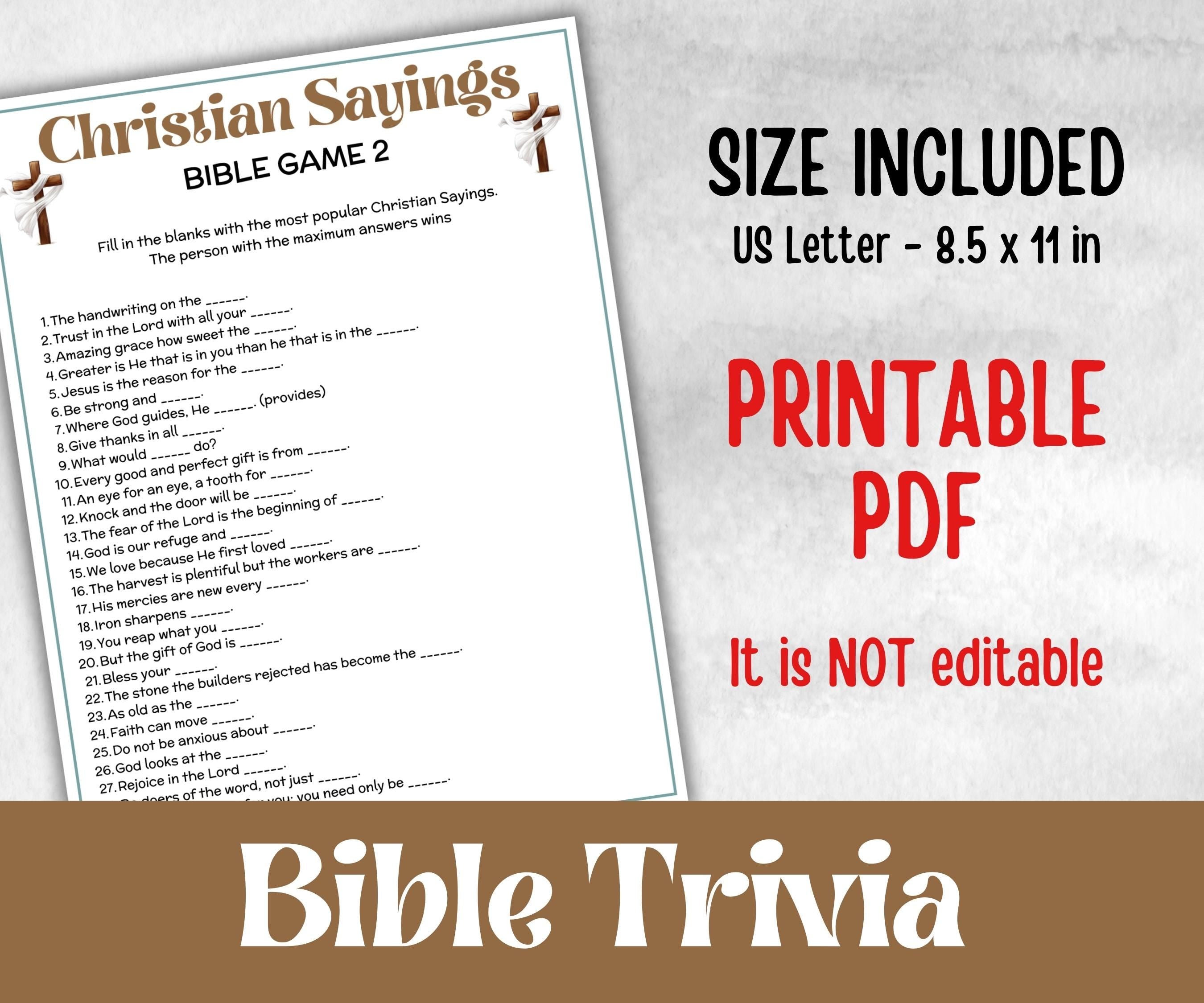 Christian Sayings, Bible Study riddles, Holiday Bible Camp, womens retreat group, New Testament, Old Testament, Preschool Curriculum quiz