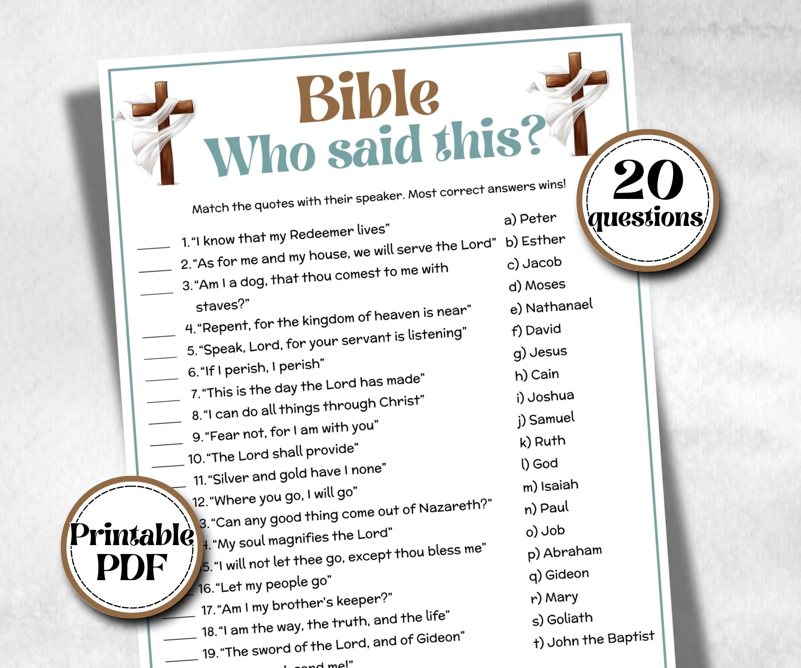 Who Said this trivia, Bible Study riddle, Holiday Bible Camp, womens retreat group, New Testament, Old Testament, Family Game Night party