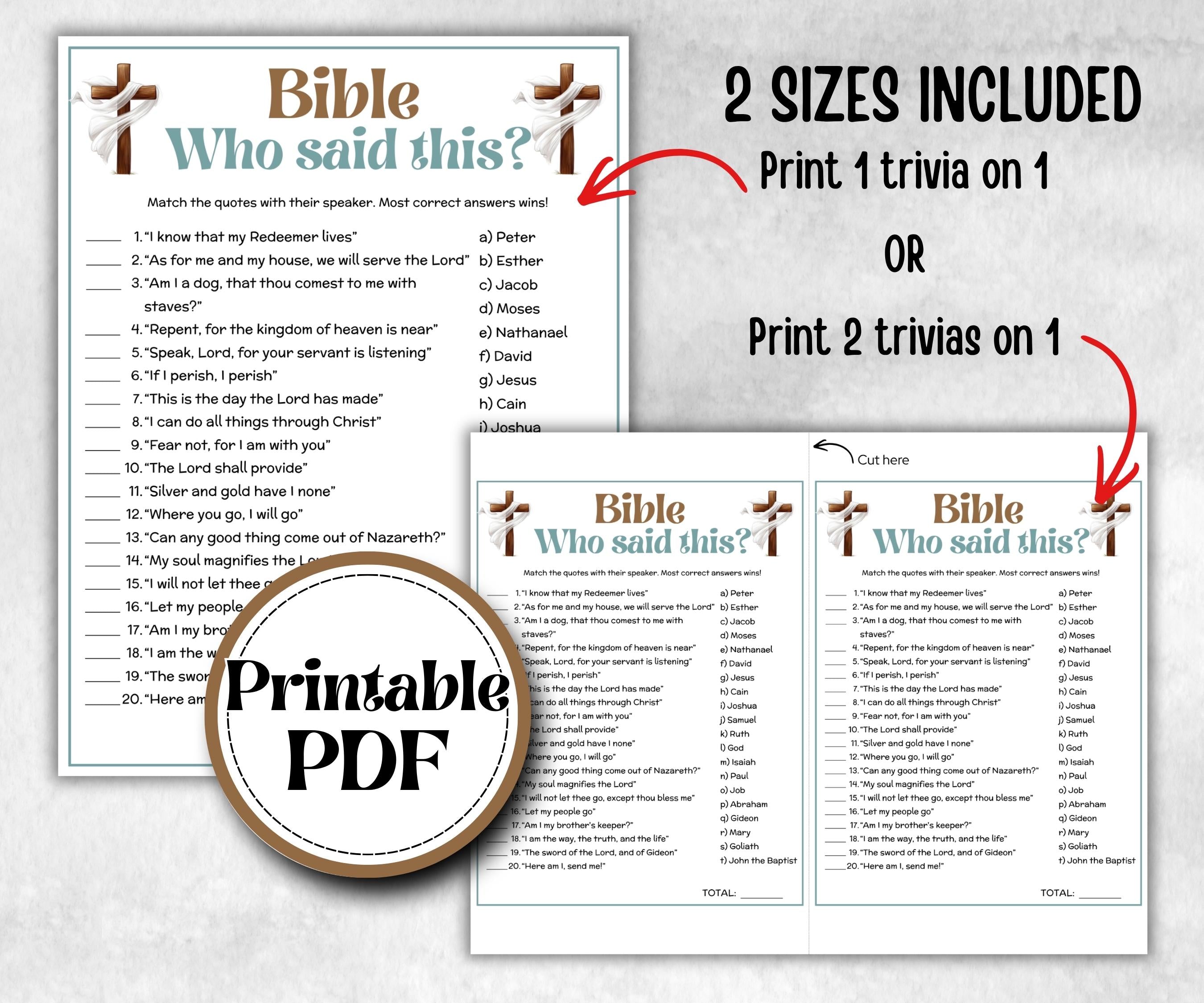 Who Said this trivia, Bible Study riddle, Holiday Bible Camp, womens retreat group, New Testament, Old Testament, Family Game Night party