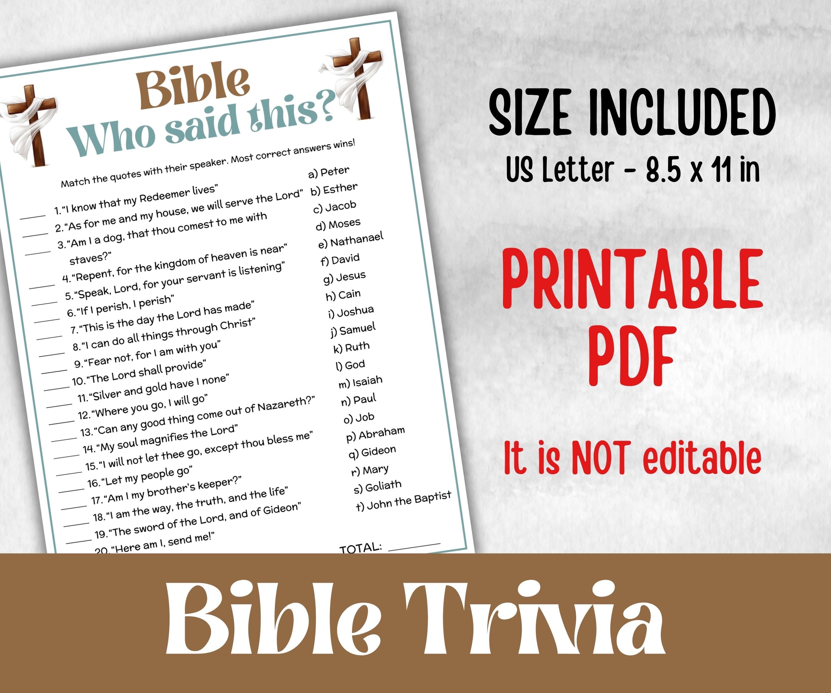Who Said this trivia, Bible Study riddle, Holiday Bible Camp, womens retreat group, New Testament, Old Testament, Family Game Night party