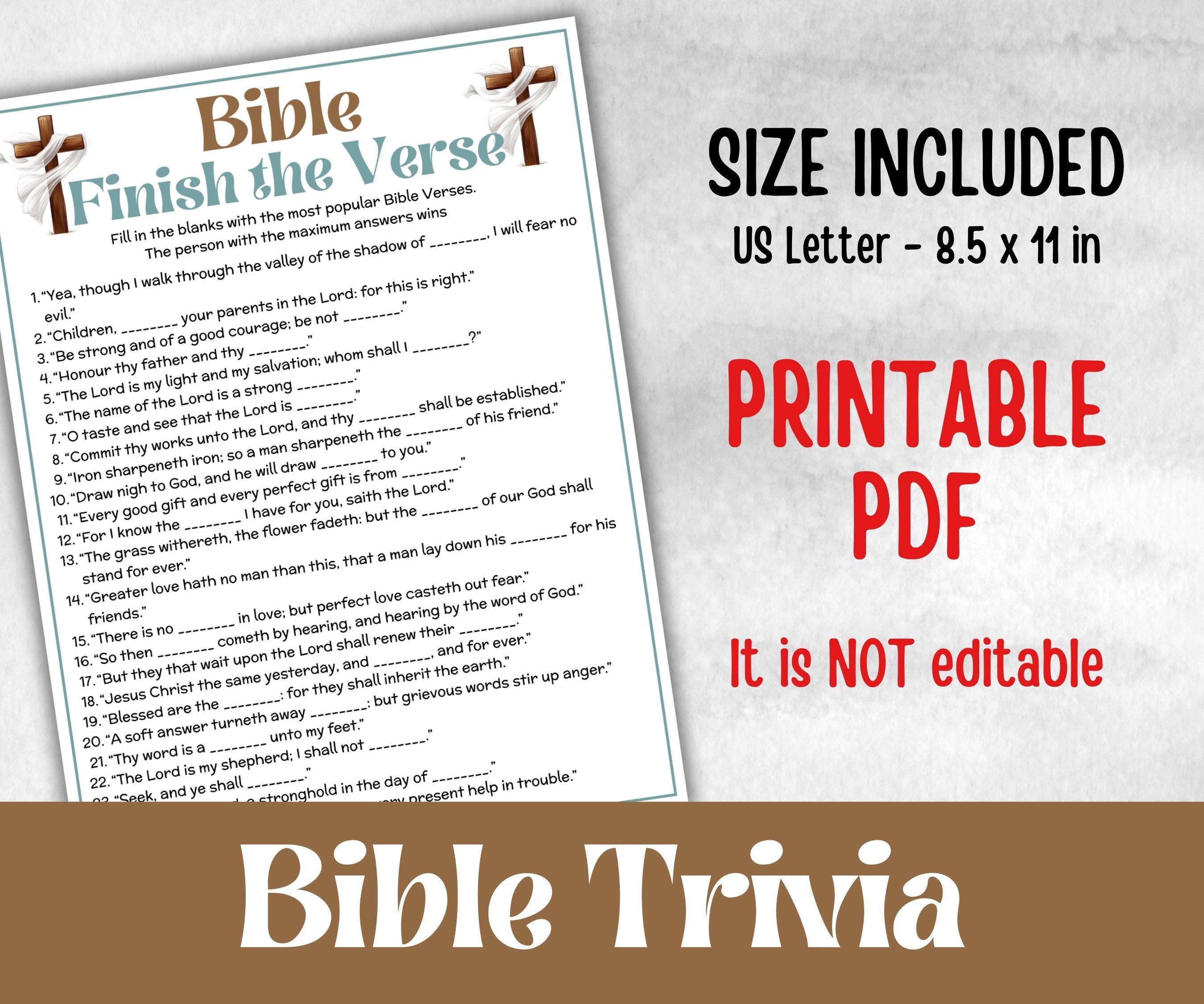 Bible Finish the Verse, Bible Study riddle, Holiday Bible Camp, womens retreat group, New Testament, Old Testament, Family Game Night party