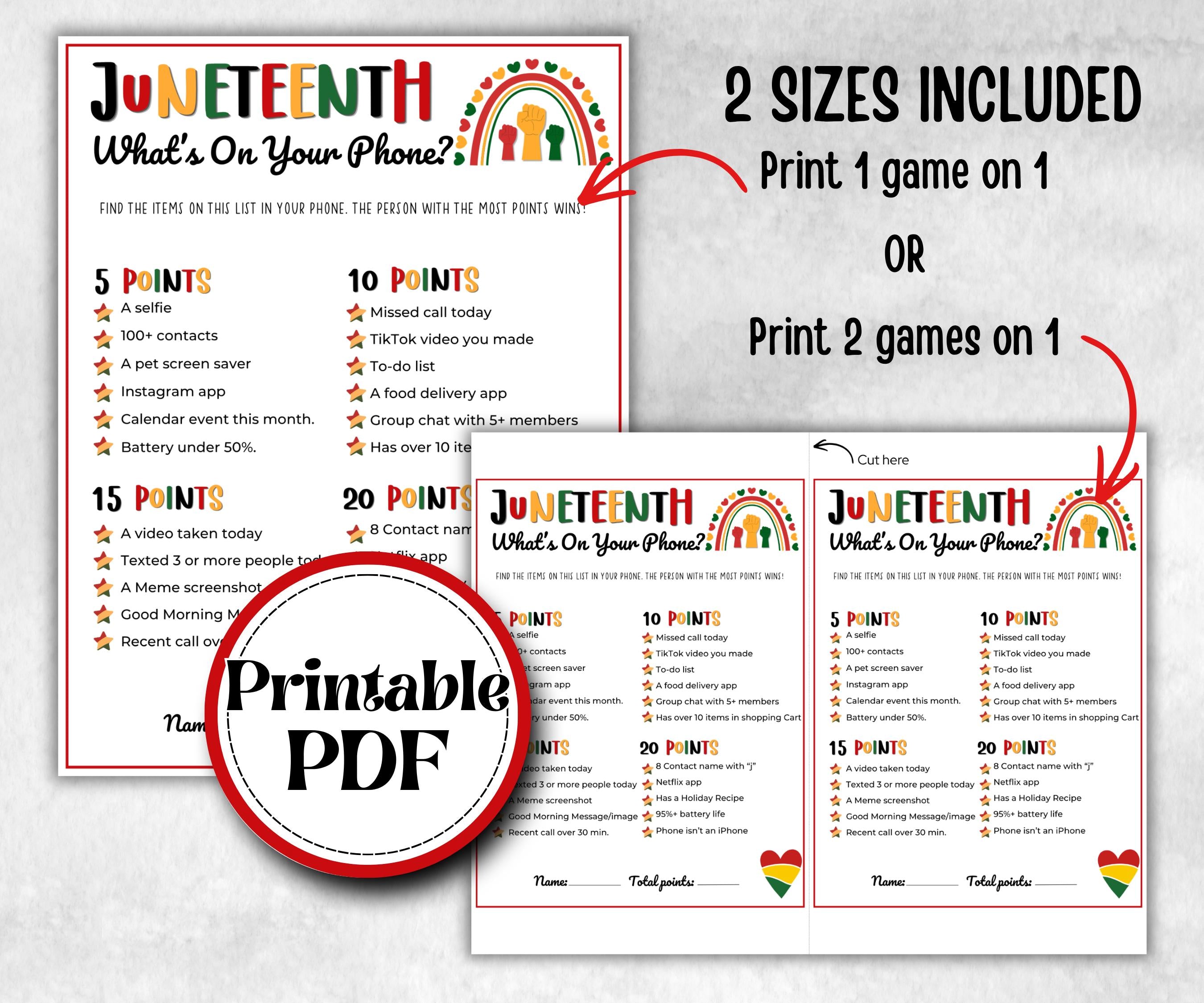 Juneteenth Games Bundle, kids educational game, mix and mingle, word scramble, pass the prize, finish the phrase, word search, pride trivia