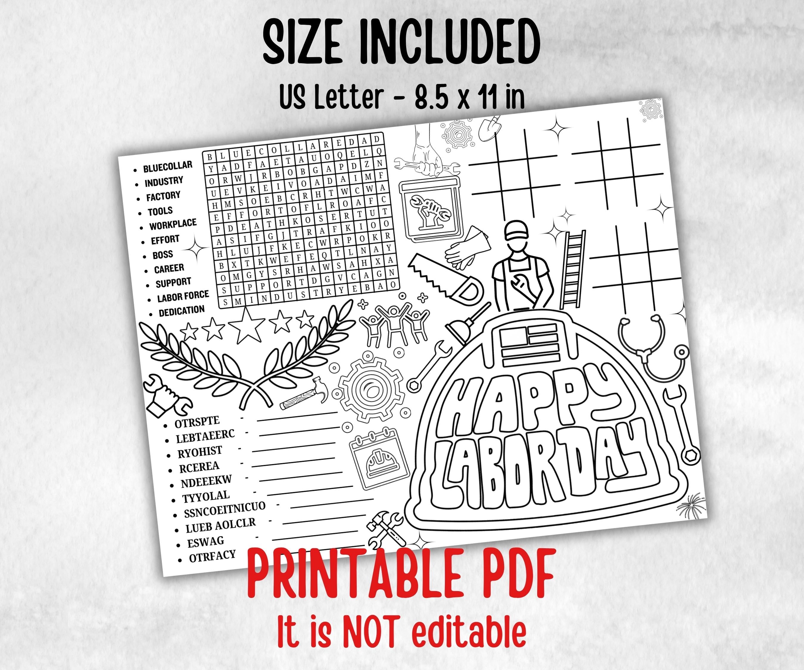 Labor Day placemat, Daycare Printable, kids activity sheets, Memorial Day, patriotic games, America, USA, remembrance day, community helpers