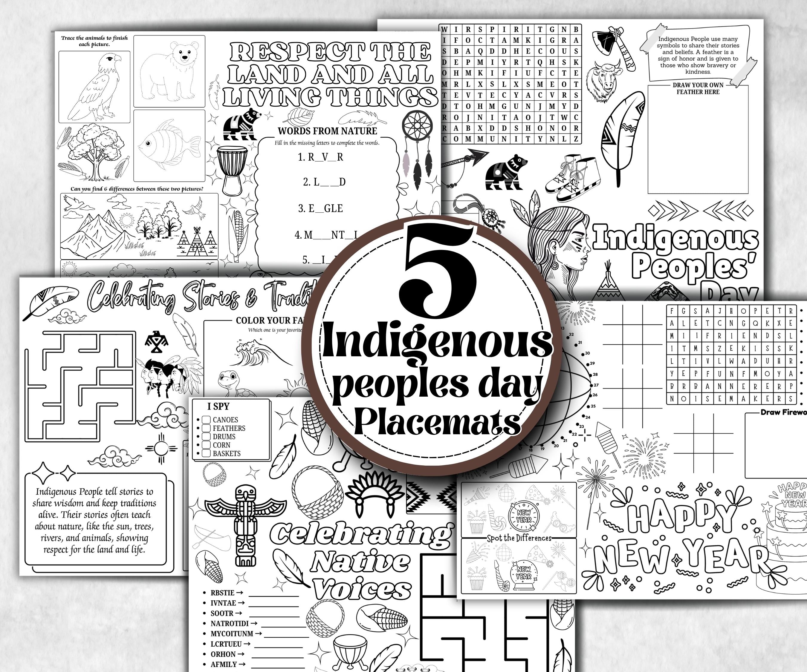 Indigenous Peoples day placemat, Daycare Printable, kids sheets, Columbus Day, Native American, cultural heritage learning, history themed
