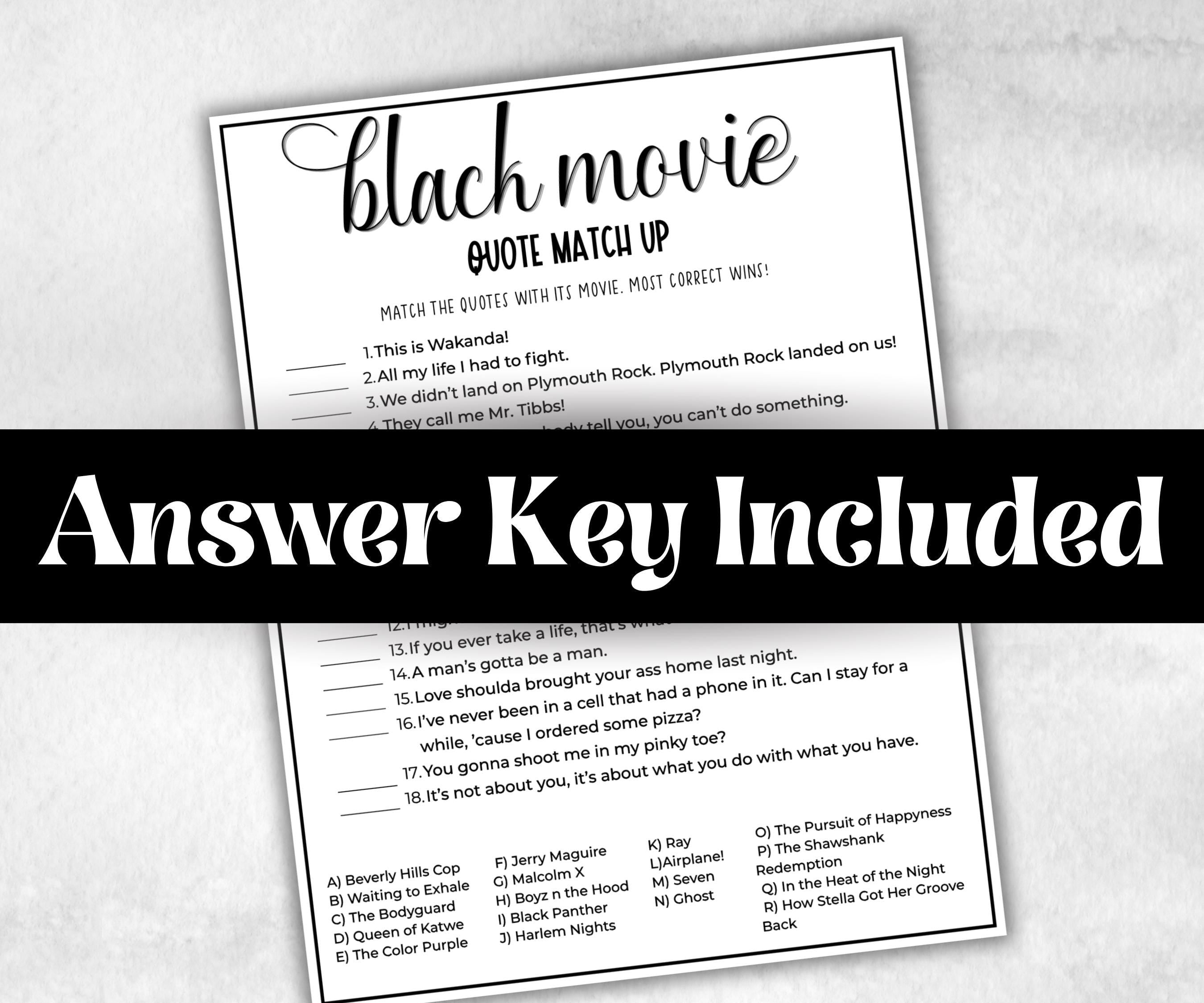 Black Movie Quotes, African American Quotes, Black Culture movie quiz, Movie Game Night, summer icebreaker party, community bbq picnic