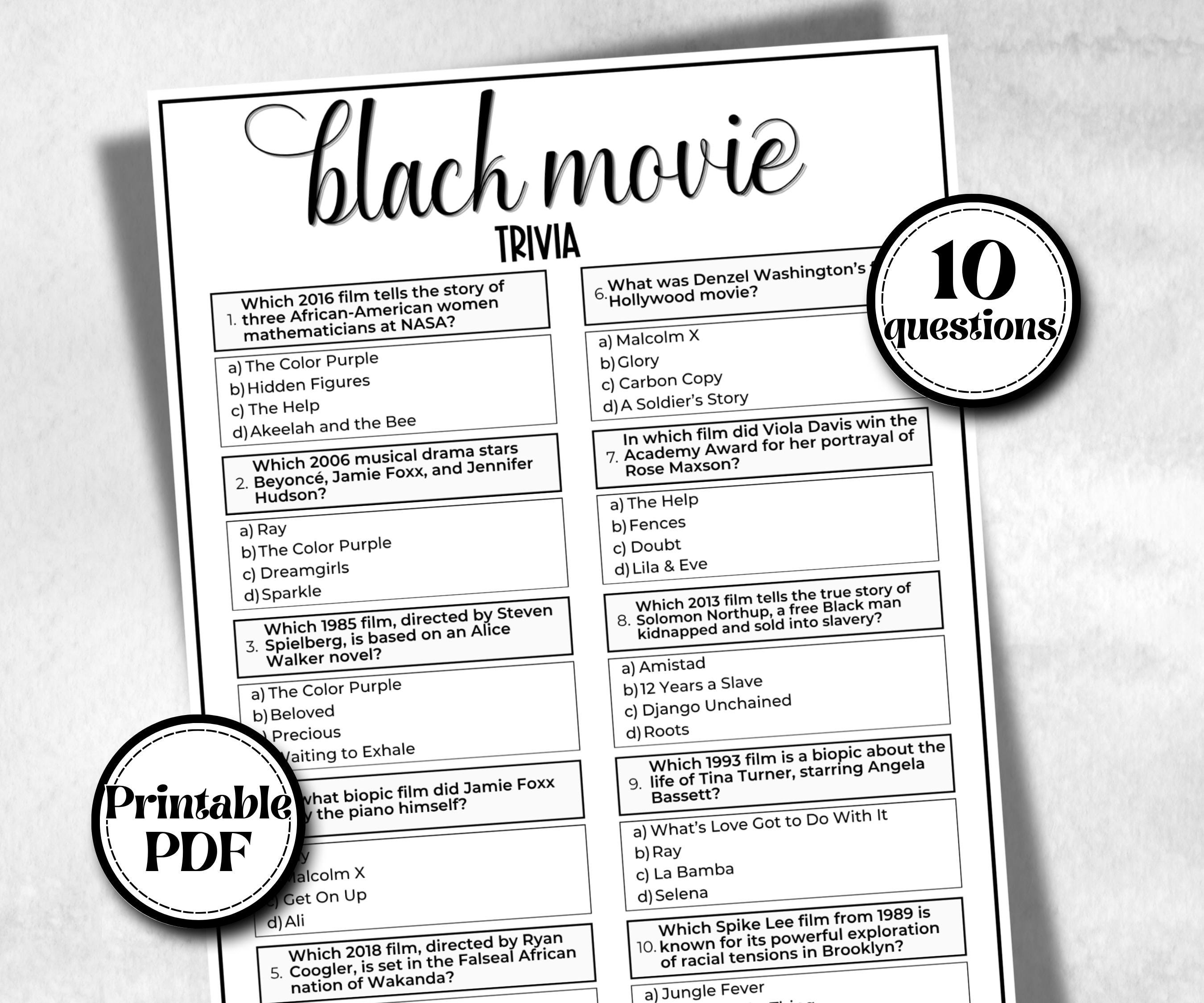 Black Movie Trivia, African American Quotes, Black Culture movie riddle, Movie Game Night, summer icebreaker party, summer bbq, popcorn game