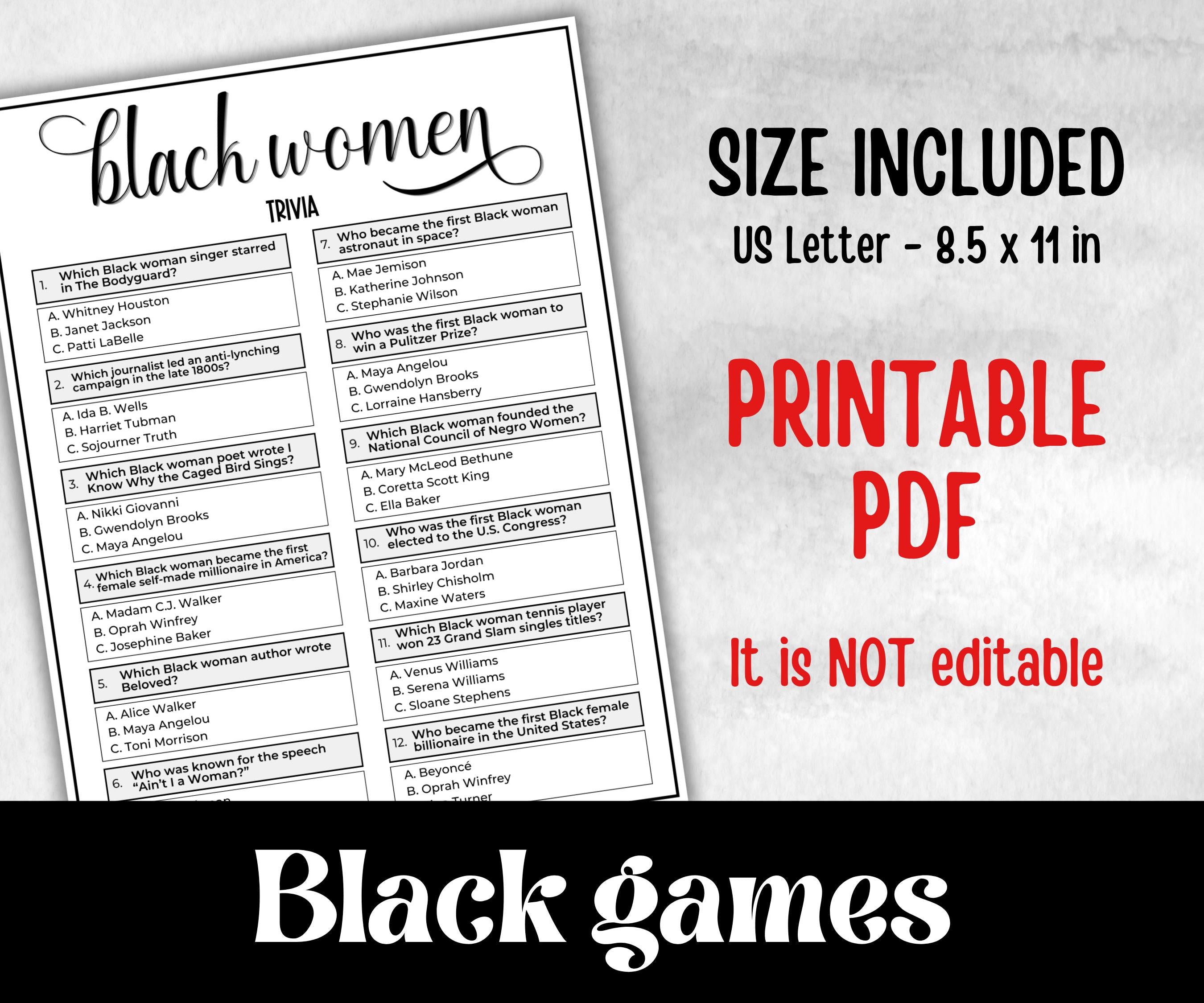 Iconic Black Women Trivia, African American, Black Culture baby shower, Mommy to be, womens day, baby sprinkle, black mama, icebreaker game