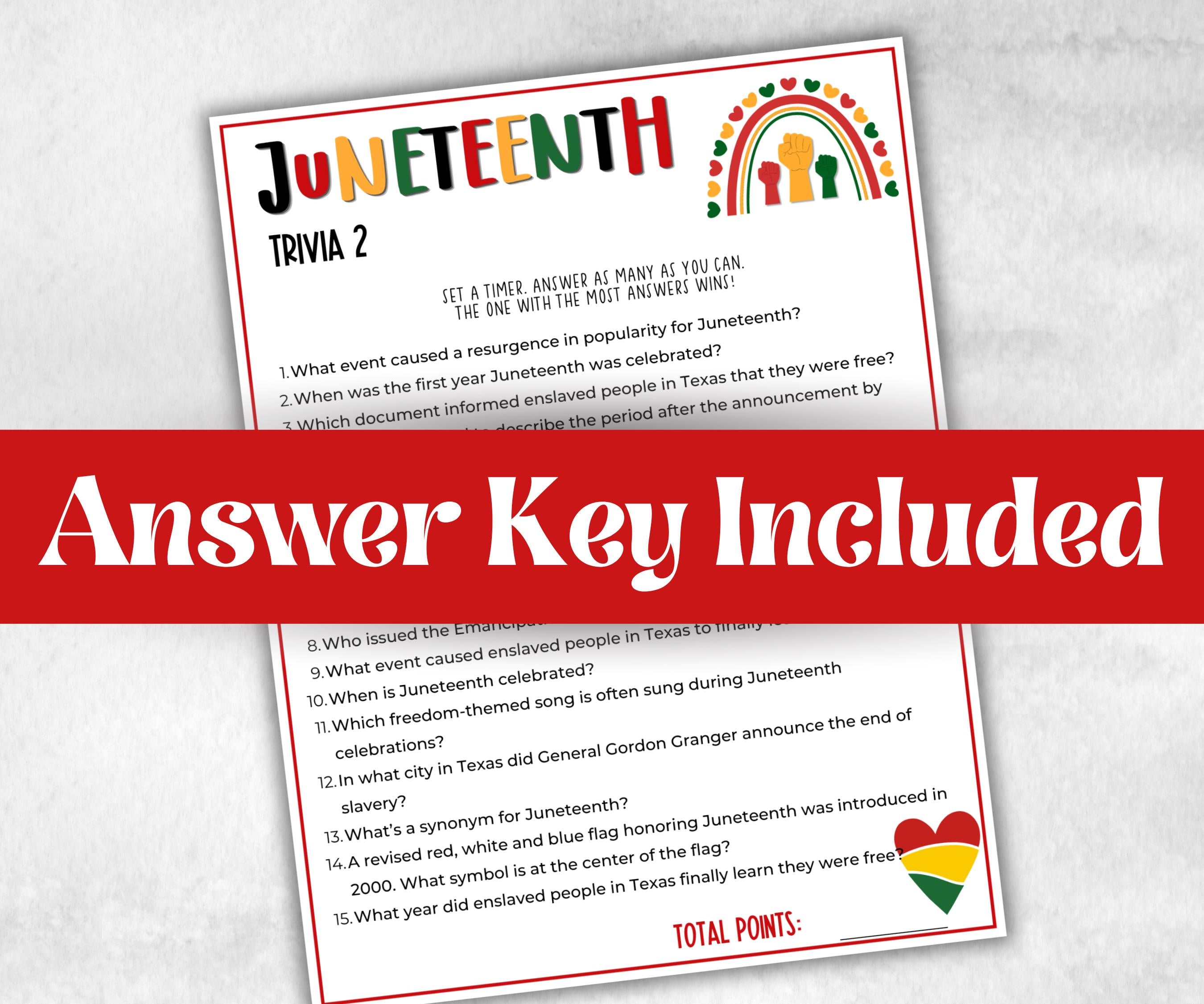 Juneteenth Trivia game, kids educational game, african american trivia game night, black history, black culture celebration, classroom quiz
