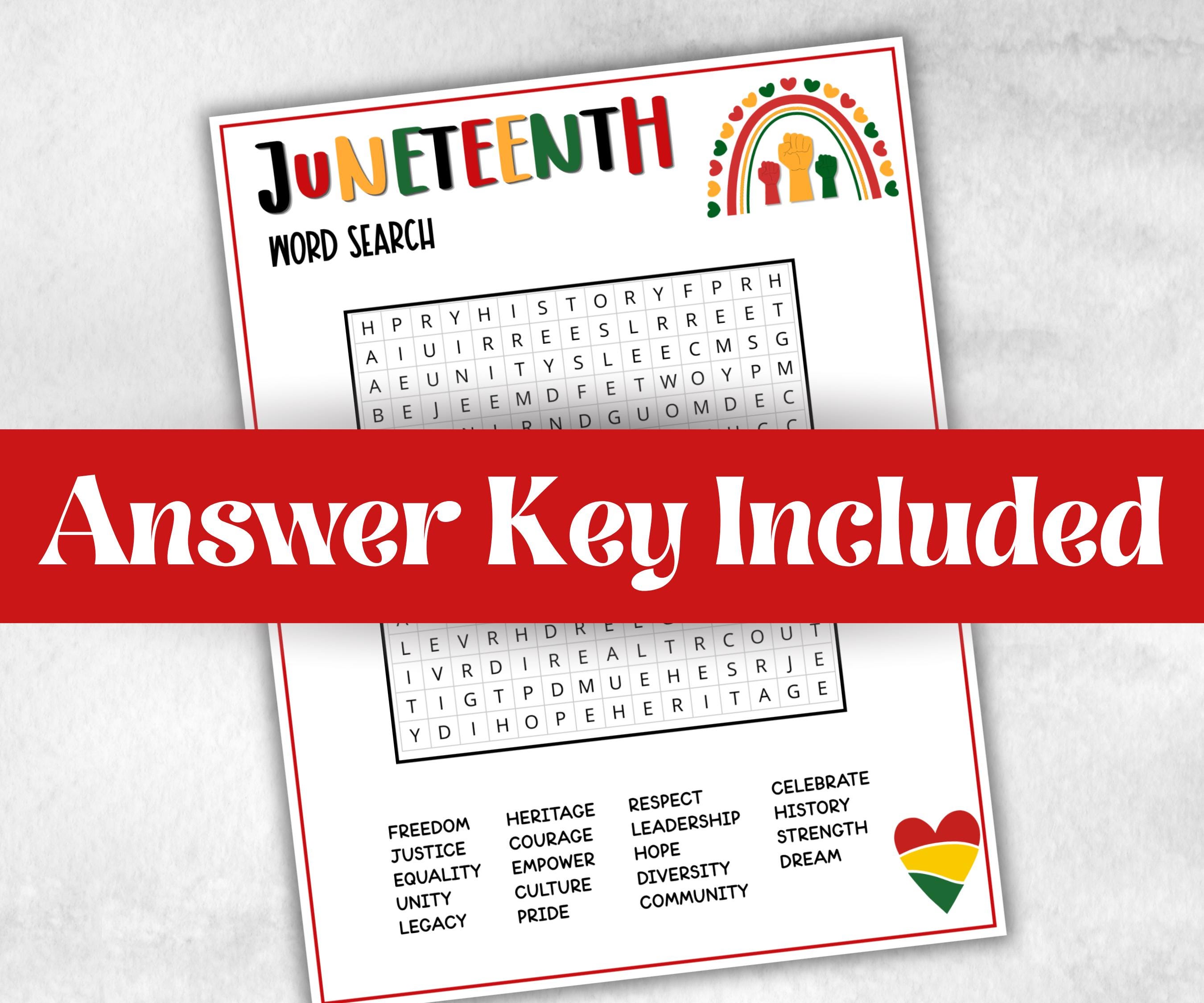 Juneteenth Word Search, kid party game, african american family game night, black history, black culture celebration, black family reunion