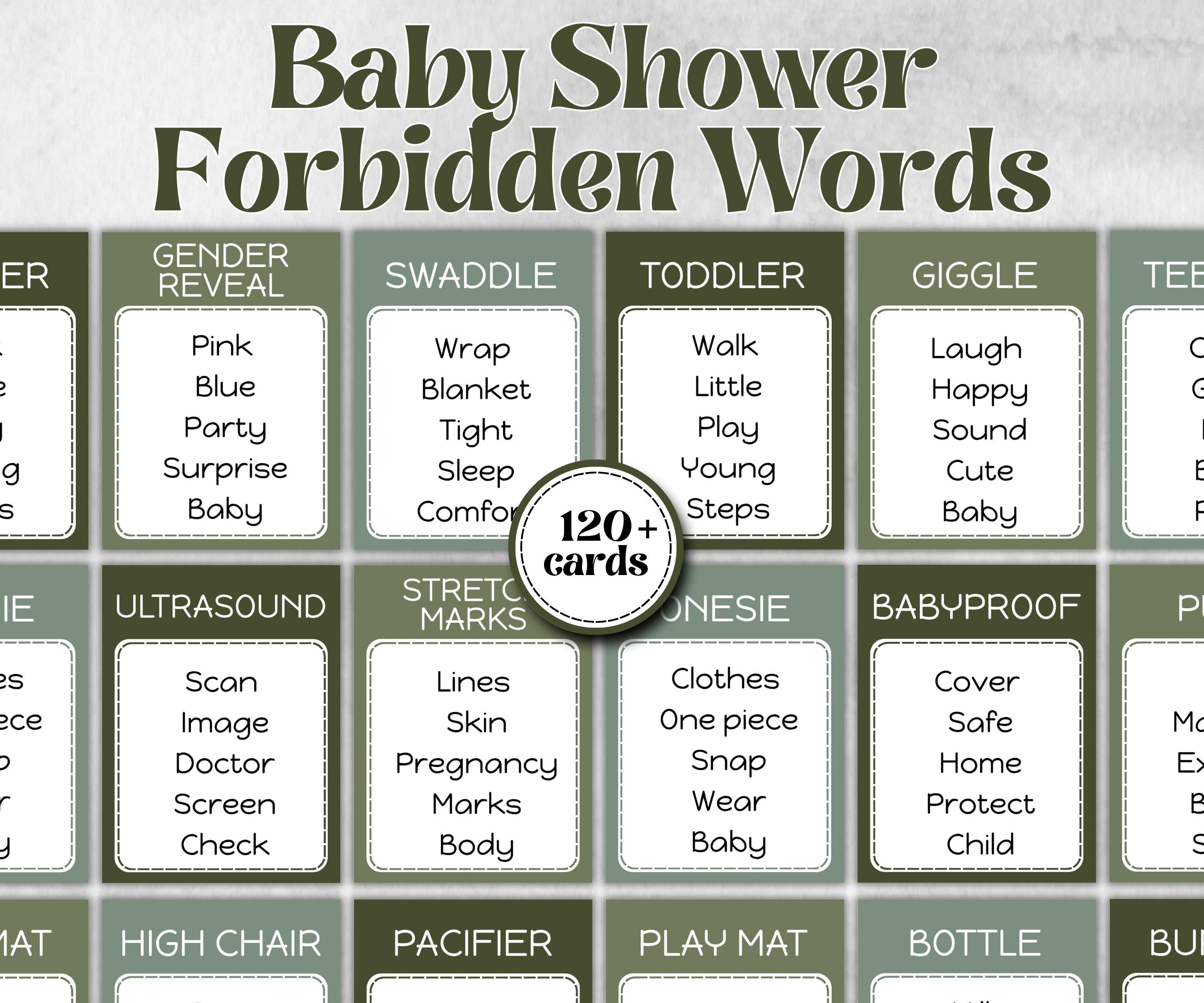 Green Baby Shower Forbidden Words, Funny Shower Game, Spring Ladies Brunch, Coed Pregnancy Game, Girl Boy Shower, expecting mom dad gift