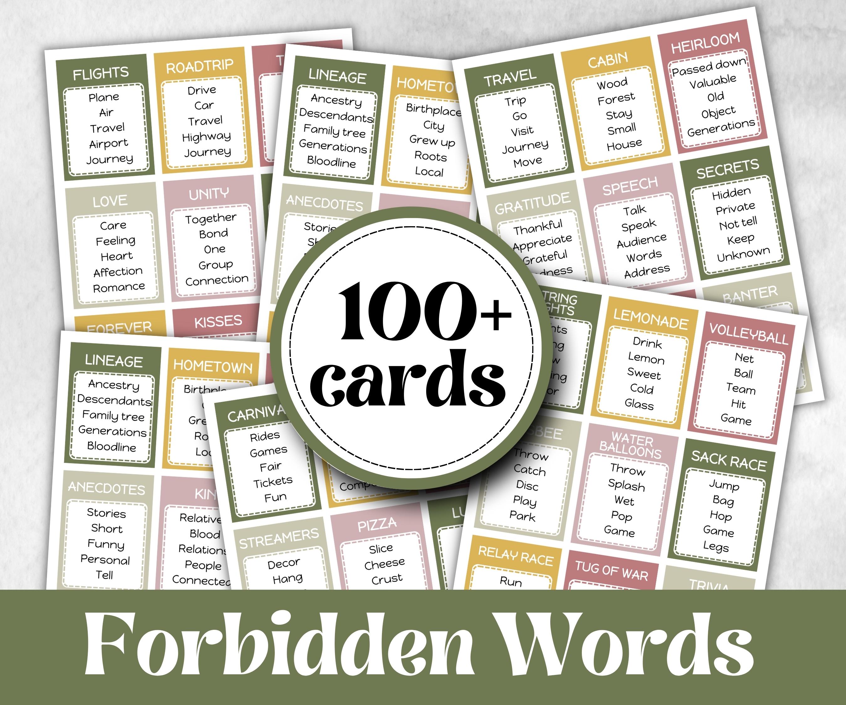 Family Reunion Forbidden Words, Family Game Night, Moving In, Moving Out, 1st House, Church Holiday, Dinner, Birthday Anniversary, Trivia