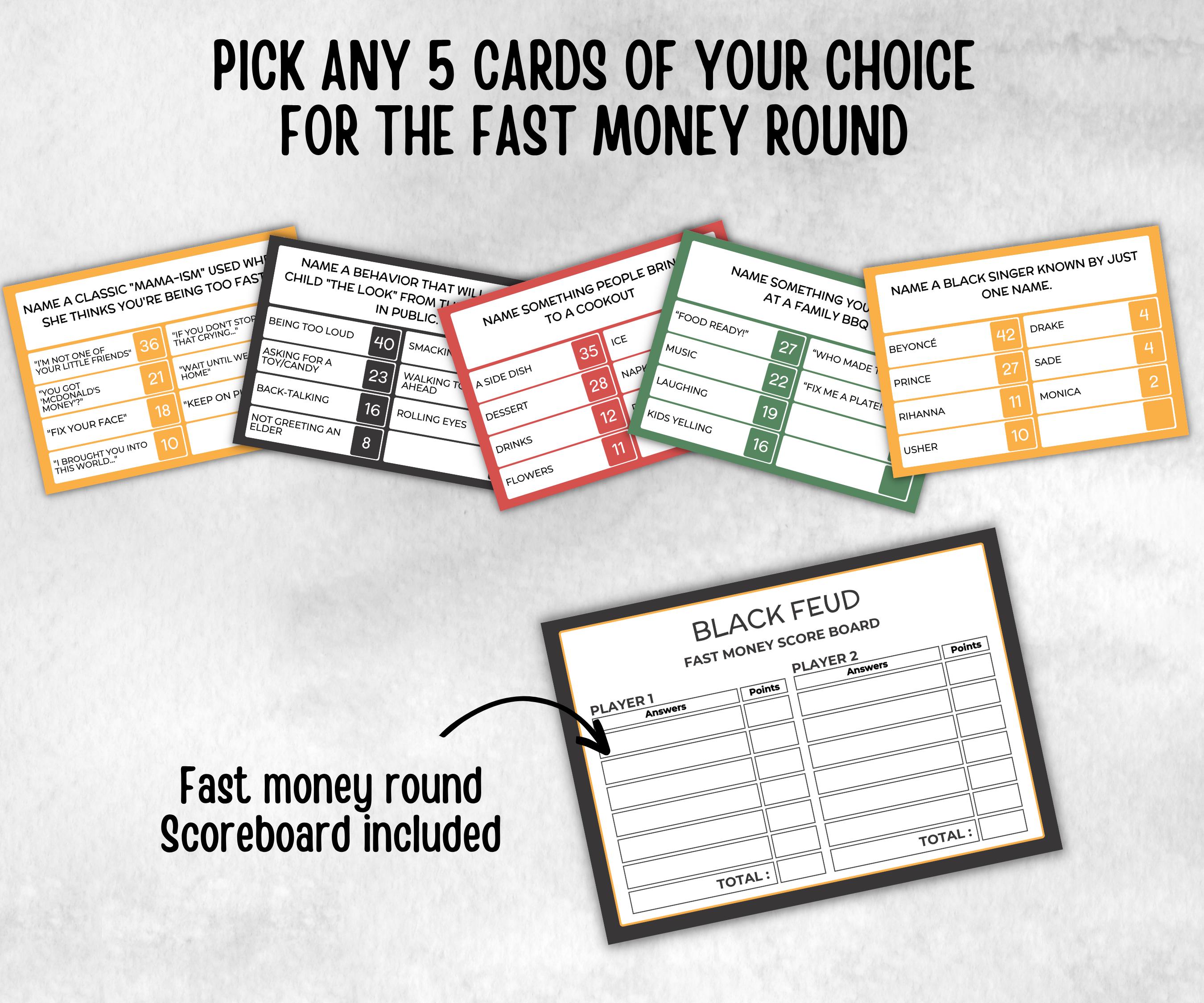 Black Family Friendly Feud, African American, Black Culture, Birthday icebreaker activity, community picnic, classroom activity, card game