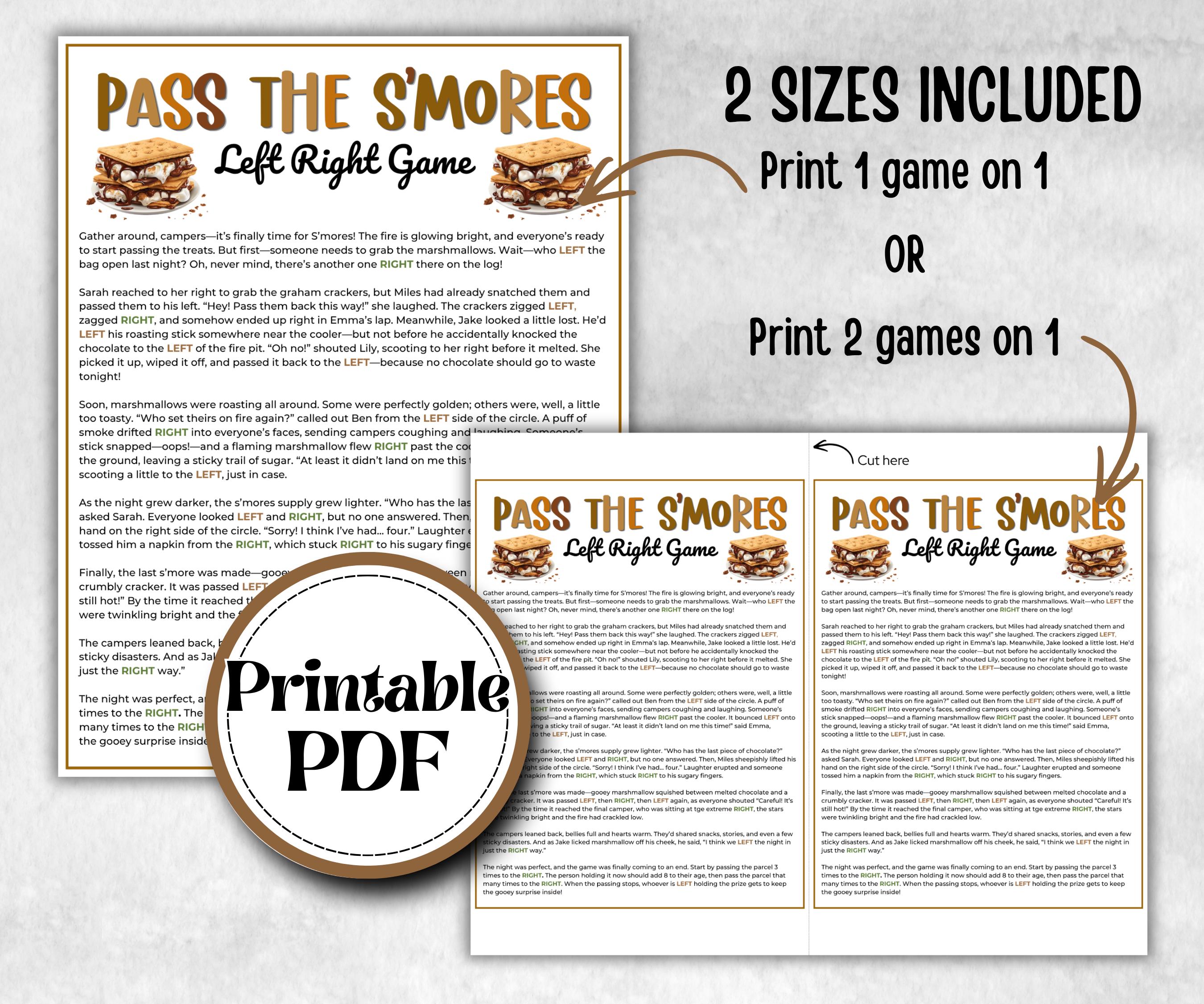 S'more Left Right, printable Gift Exchange story, gift passing poem, rhyme pass the gift, pass the present, pass the parcel, Pass the Smore
