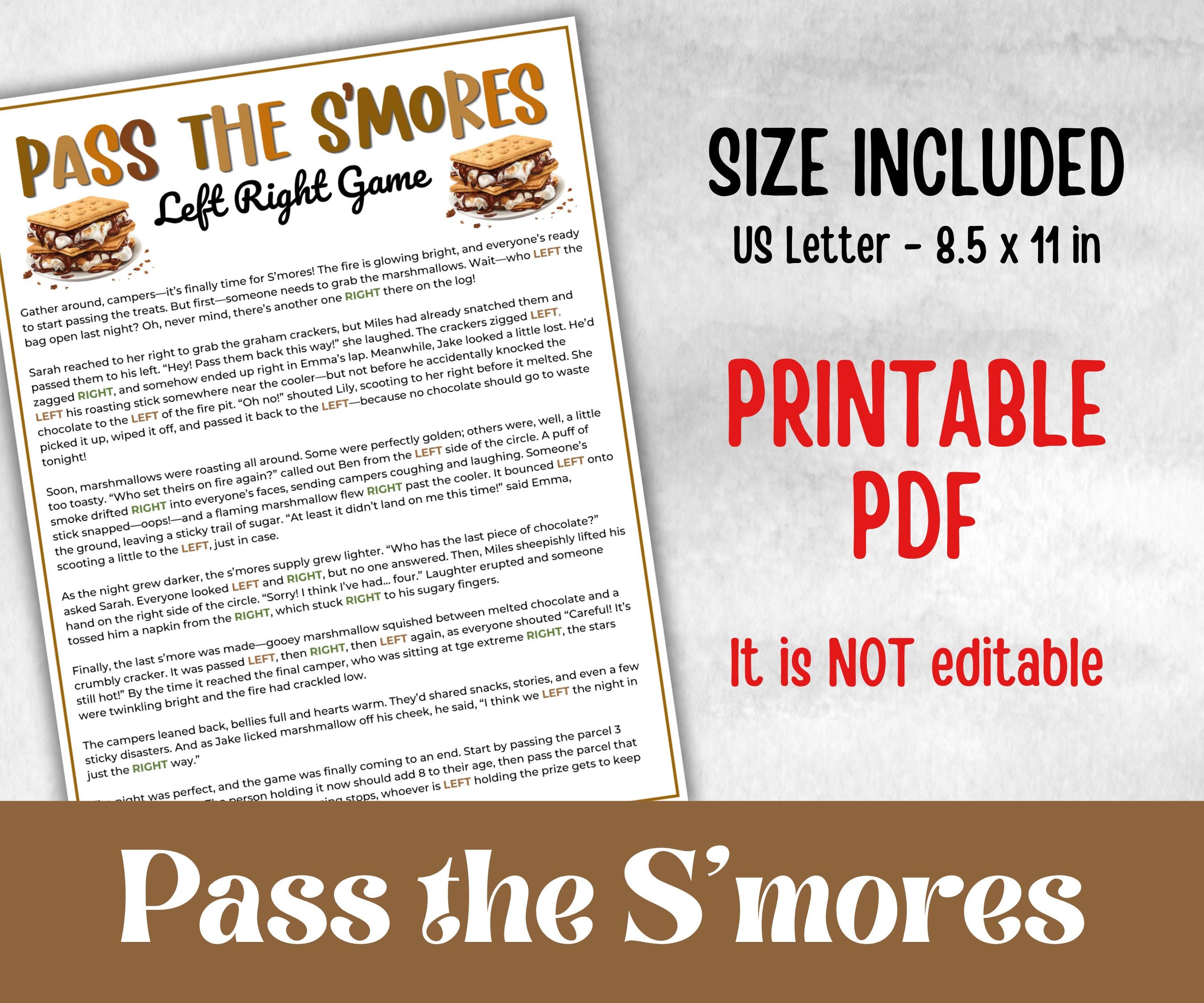 S'more Left Right, printable Gift Exchange story, gift passing poem, rhyme pass the gift, pass the present, pass the parcel, Pass the Smore