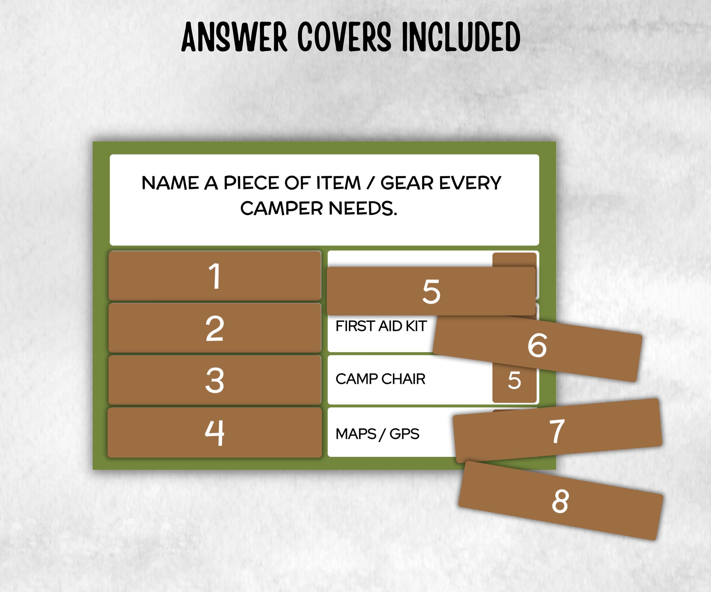 Camping Friendly Feud, Trivia game night, office team camping, camping themed birthday, outdoor yard group party, youth group, hiking fun