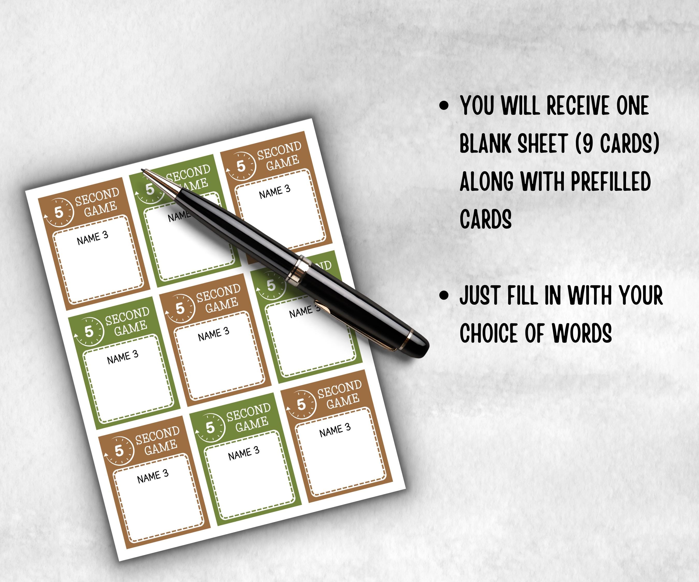 Camping 5 second game, Trivia game night, office team, camping theme birthday, outdoor yard party, youth group, think fast, five sec word