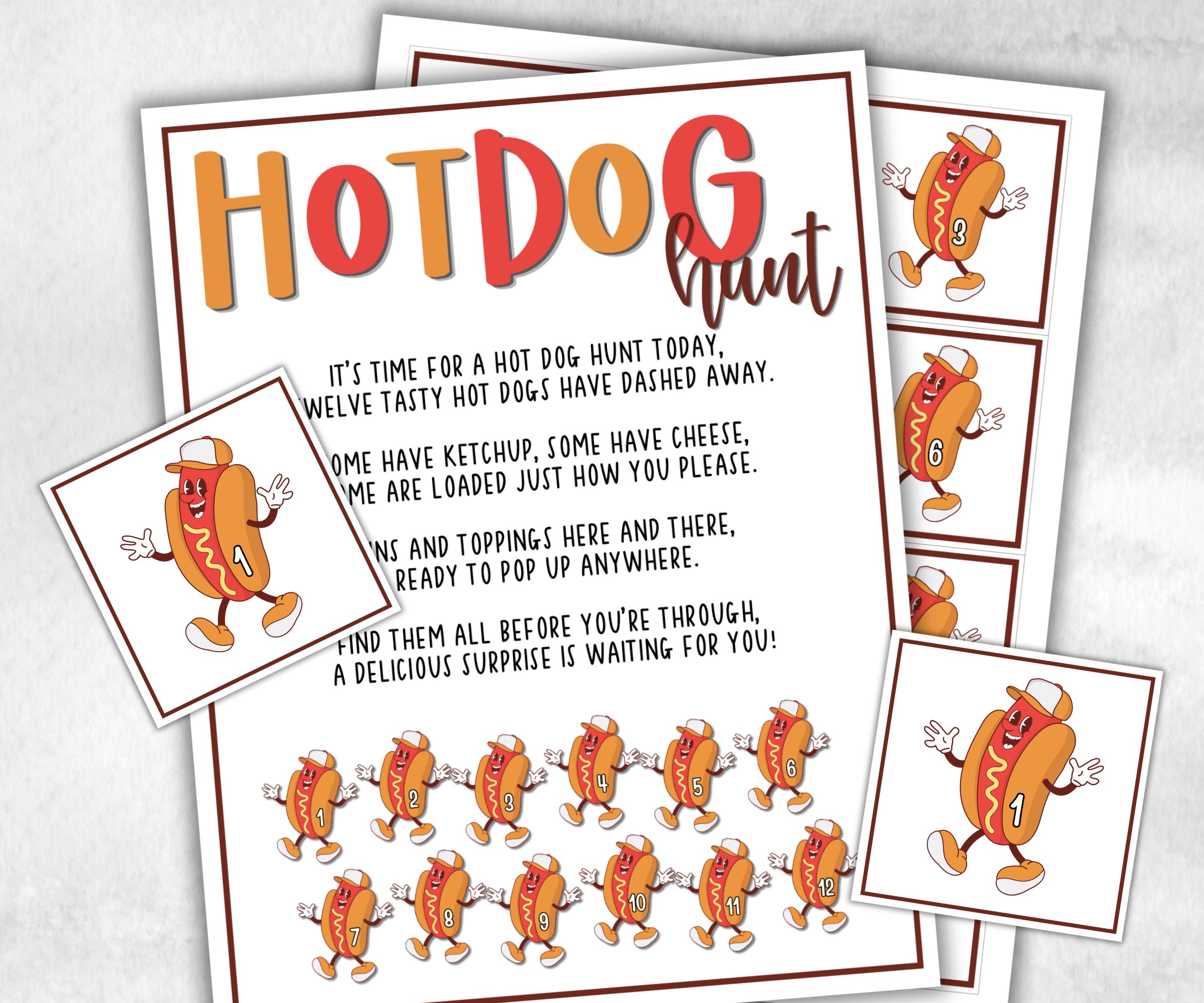 Hot Dog Scavenger Hunt for kids, Barbeque reunion, backyard hunt, National Hot Dog Day, Fast Food, July 4th, theme birthday, grilling month