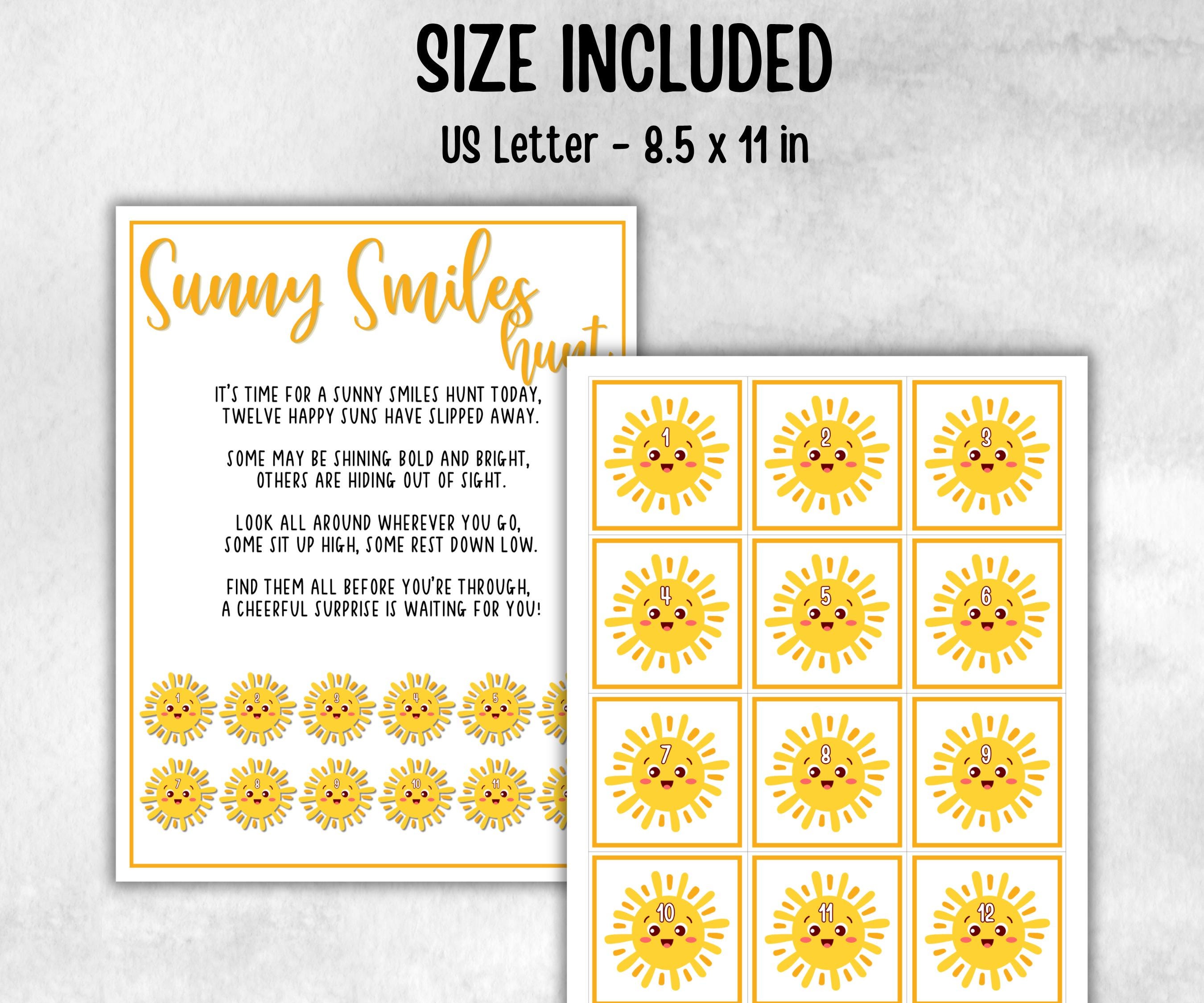 Smiling Sun Scavenger Hunt for kid, backyard hunt, Themed birthday, tea party, spring yard games, garden party icebreaker idea, sunny summer
