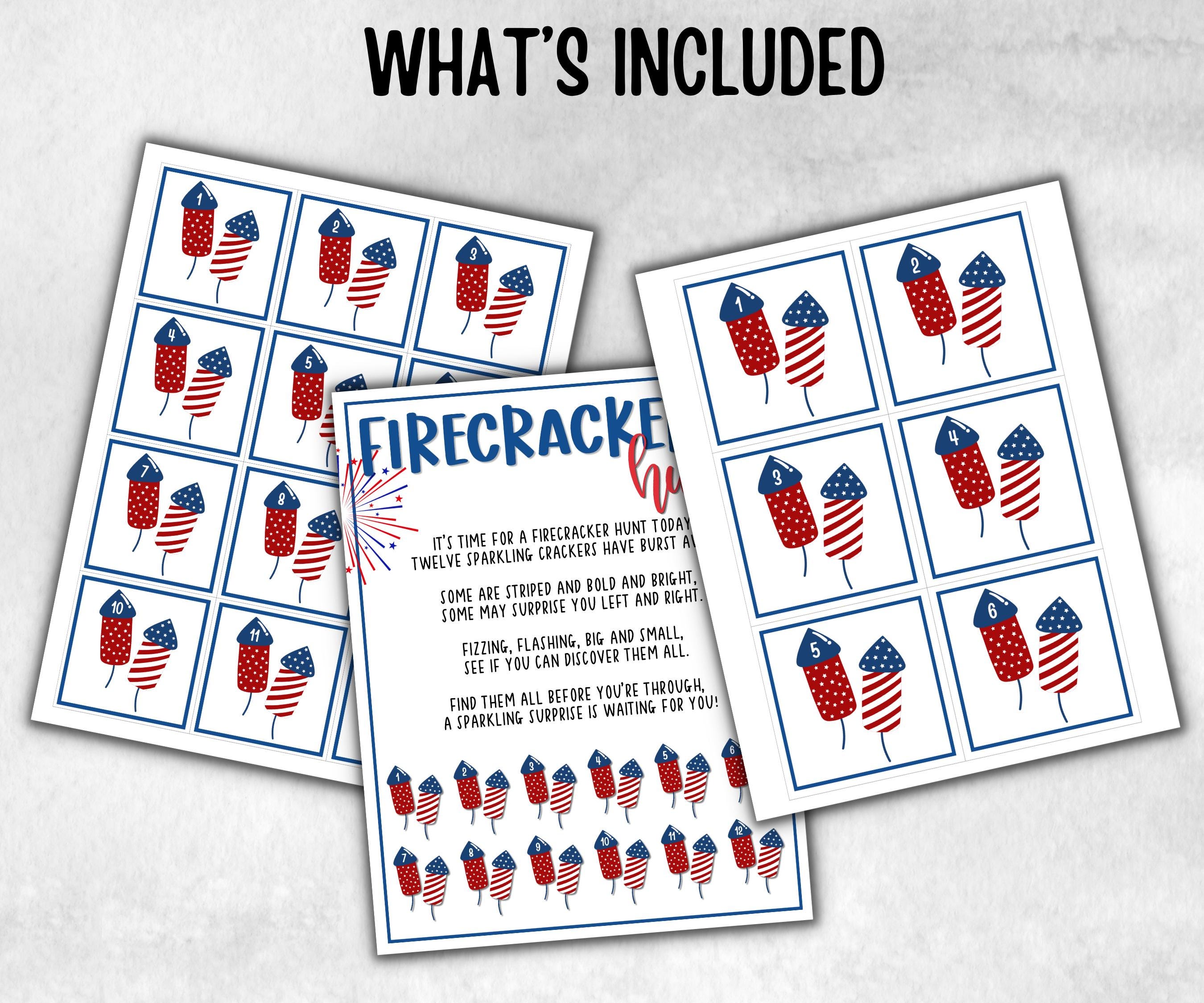 4th of July Firecracker Hunt for kids, Summer Barbeque reunion, backyard yard hunt, Independence day, patriotic school game, Stars Stripes