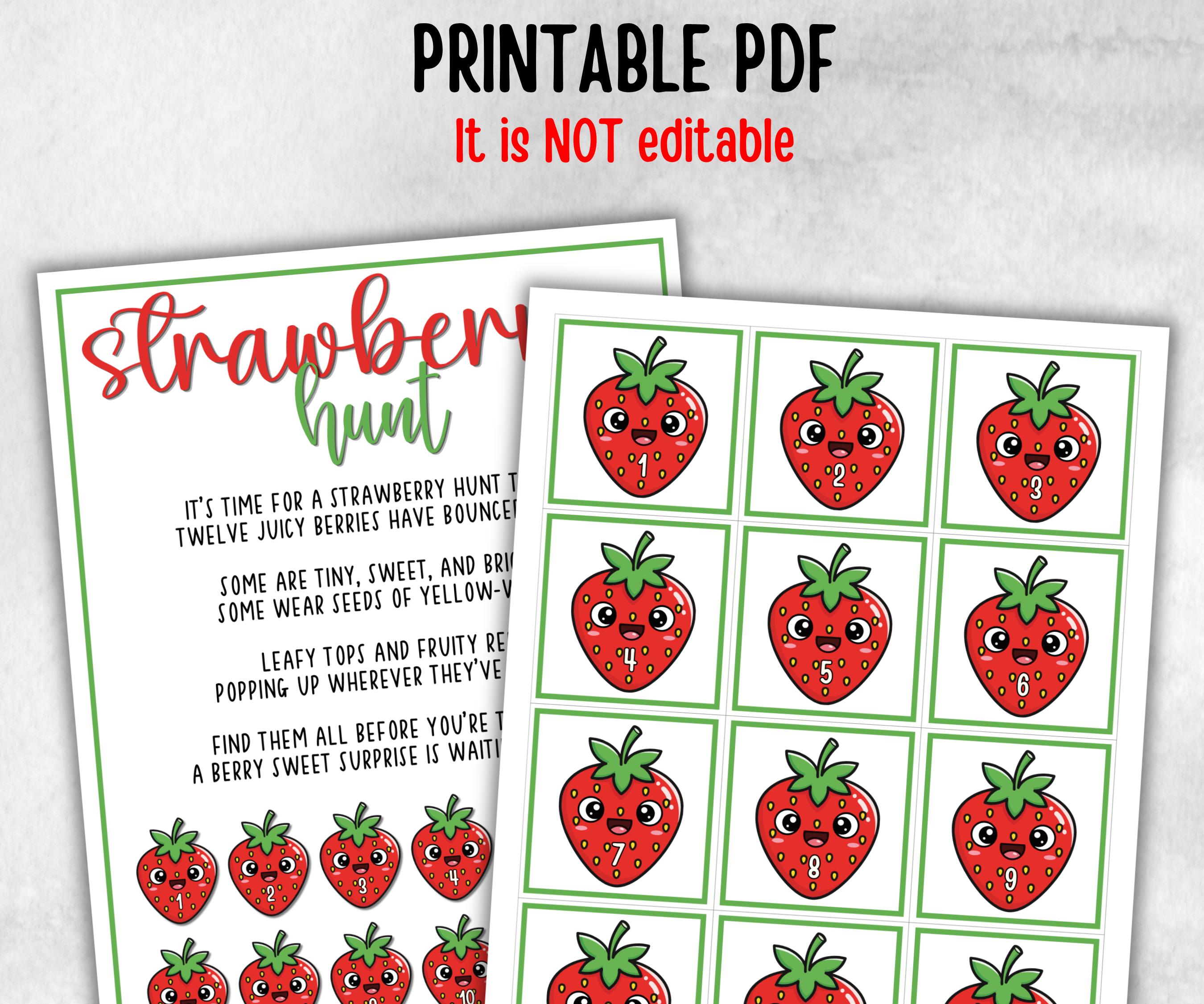 Strawberry Scavenger Hunt for kids, backyard hunt, Fruits themed shower, kids birthday, tea party, spring yard, garden party icebreaker idea