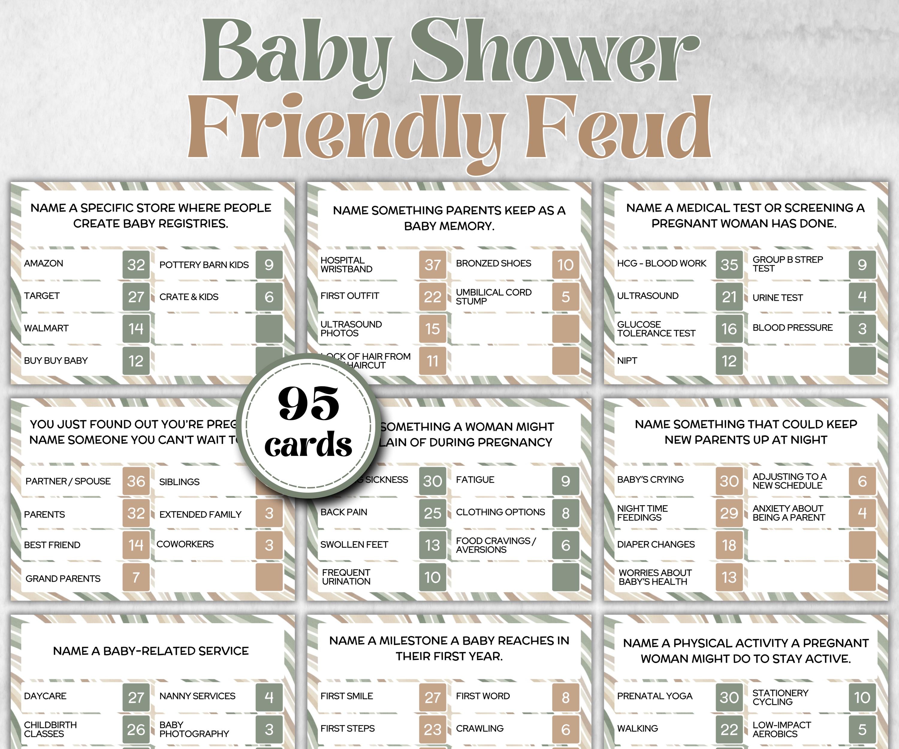 Green Baby Shower Friendly Feud, Funny Family game, Girl Boy Shower, expecting mom gift, minimalist mother to be quiz, team guess challenge