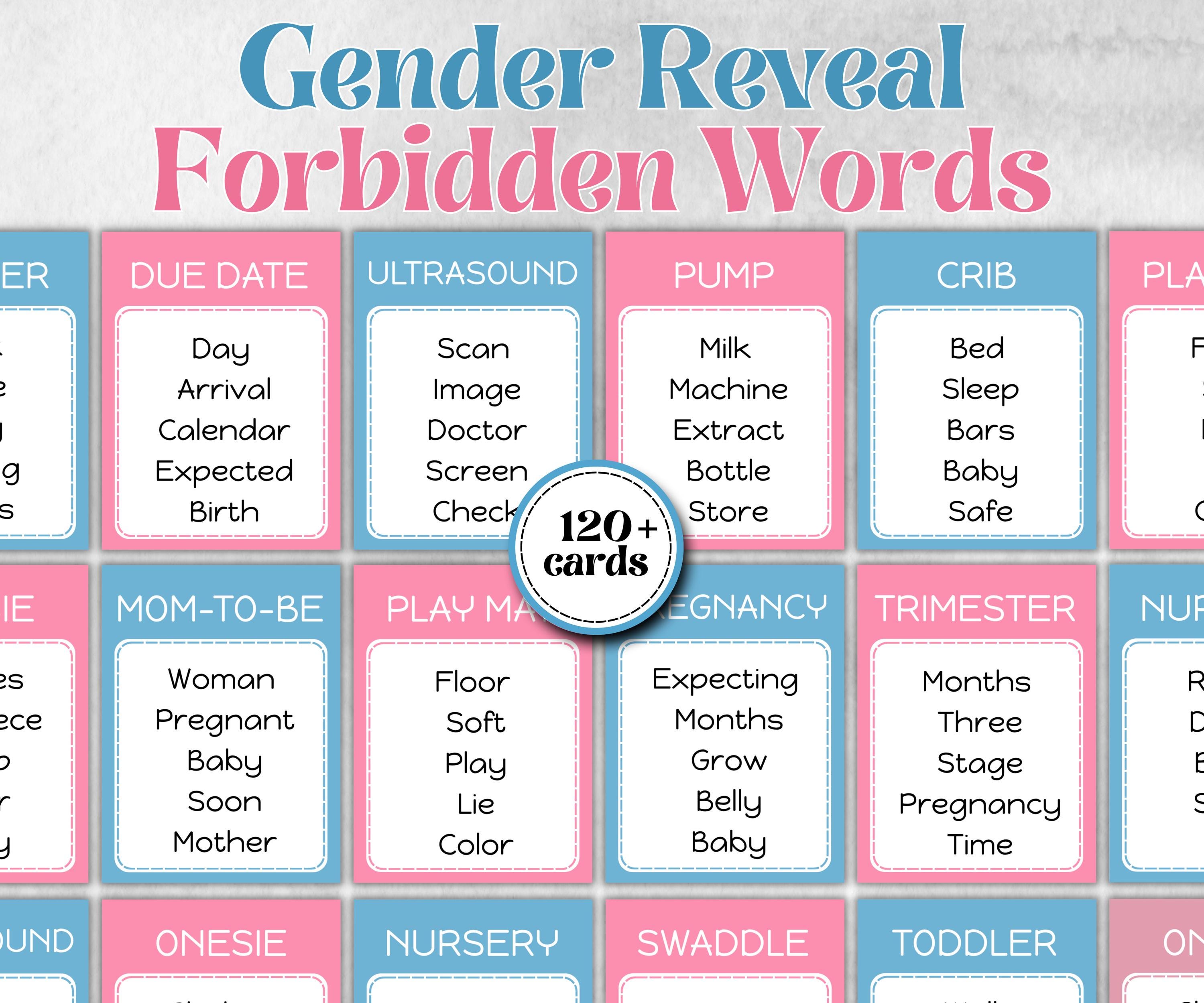 Gender Reveal Forbidden Word, Pastel Shower, don't say it, Coed printable Pregnancy Game, Girl Boy Funny Shower, expecting mom dad quiz gift