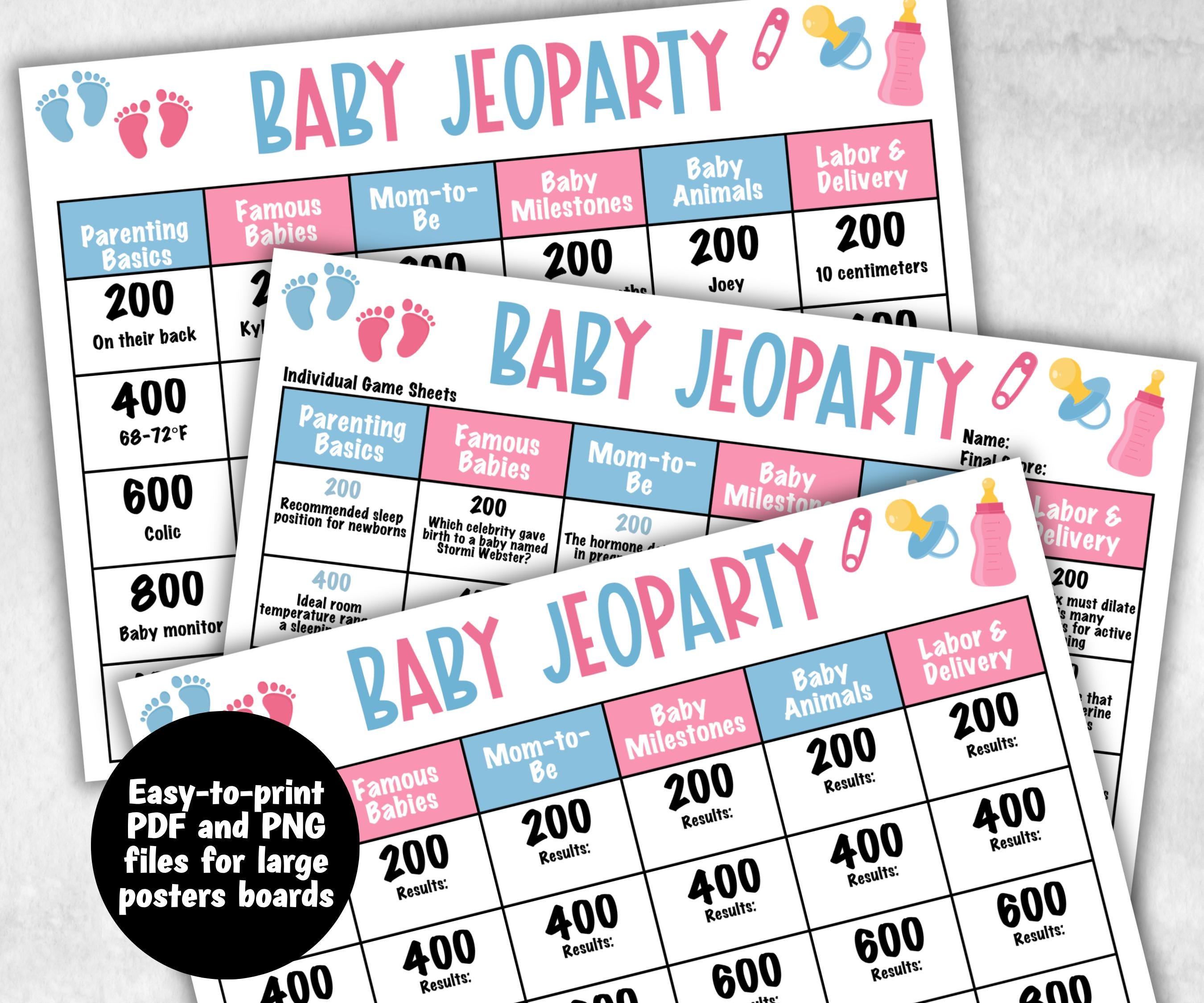 Gender Reveal Jeoparty, Pastel Shower, don't say it, Coed printable Pregnancy Game, Girl Boy Funny Shower, expecting mom dad quiz gift pink