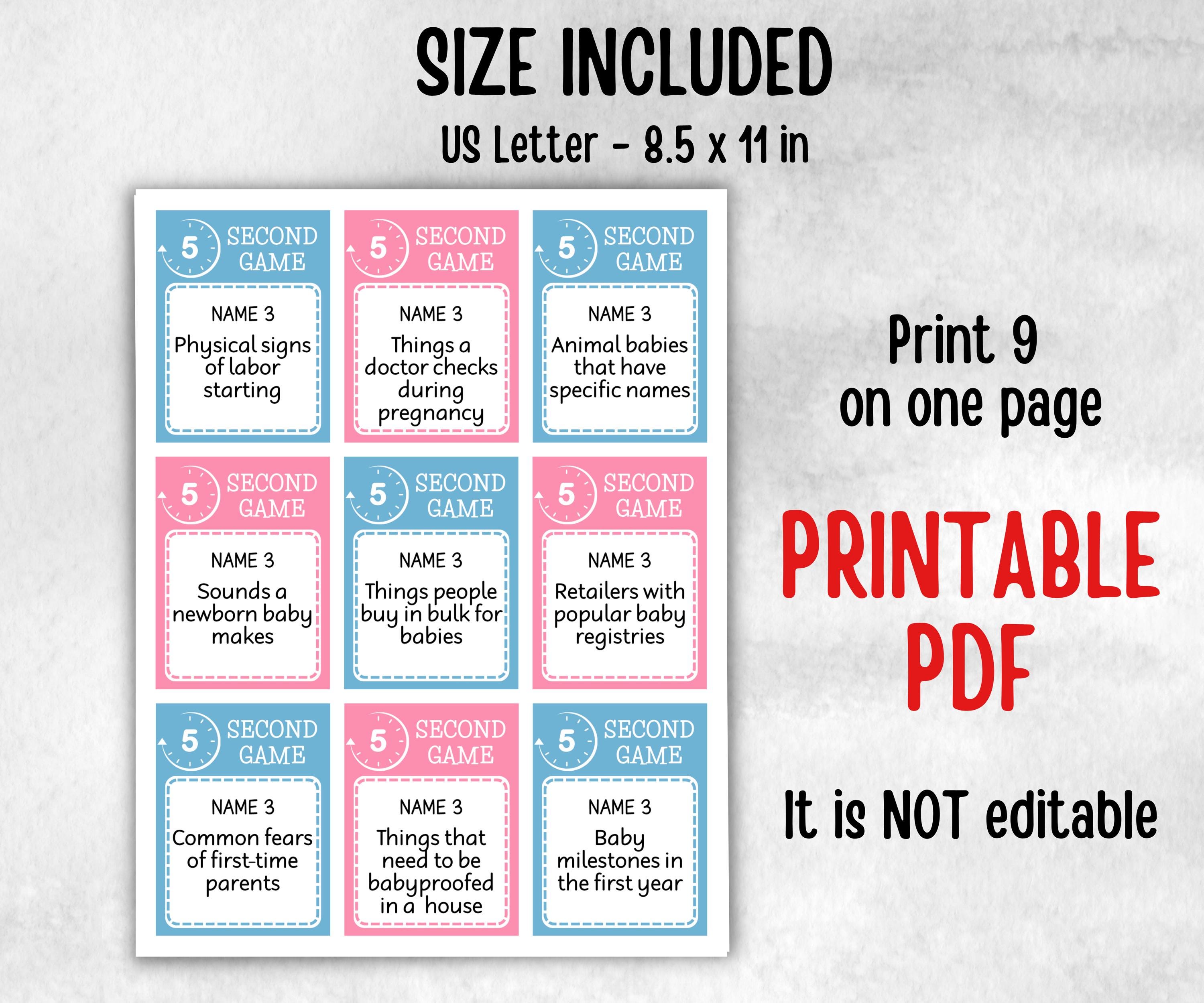 Gender Reveal 5 second game, Pastel Shower, Coed printable Pregnancy Game, Girl Boy Funny Shower, expecting mom dad quiz gift, five seconds